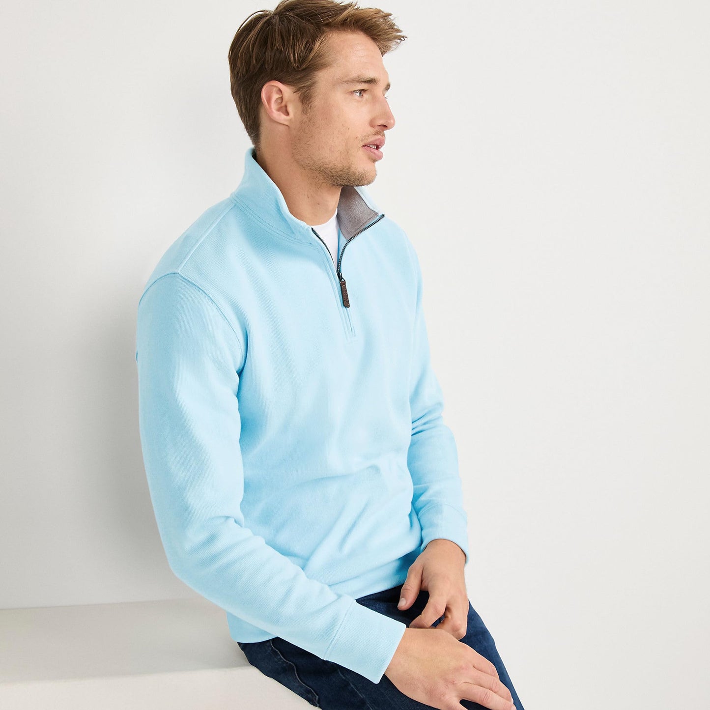 Lands' End Mens Bedford Rib Quarter Zip Sweater Light Blue Sky Tall XX-Large