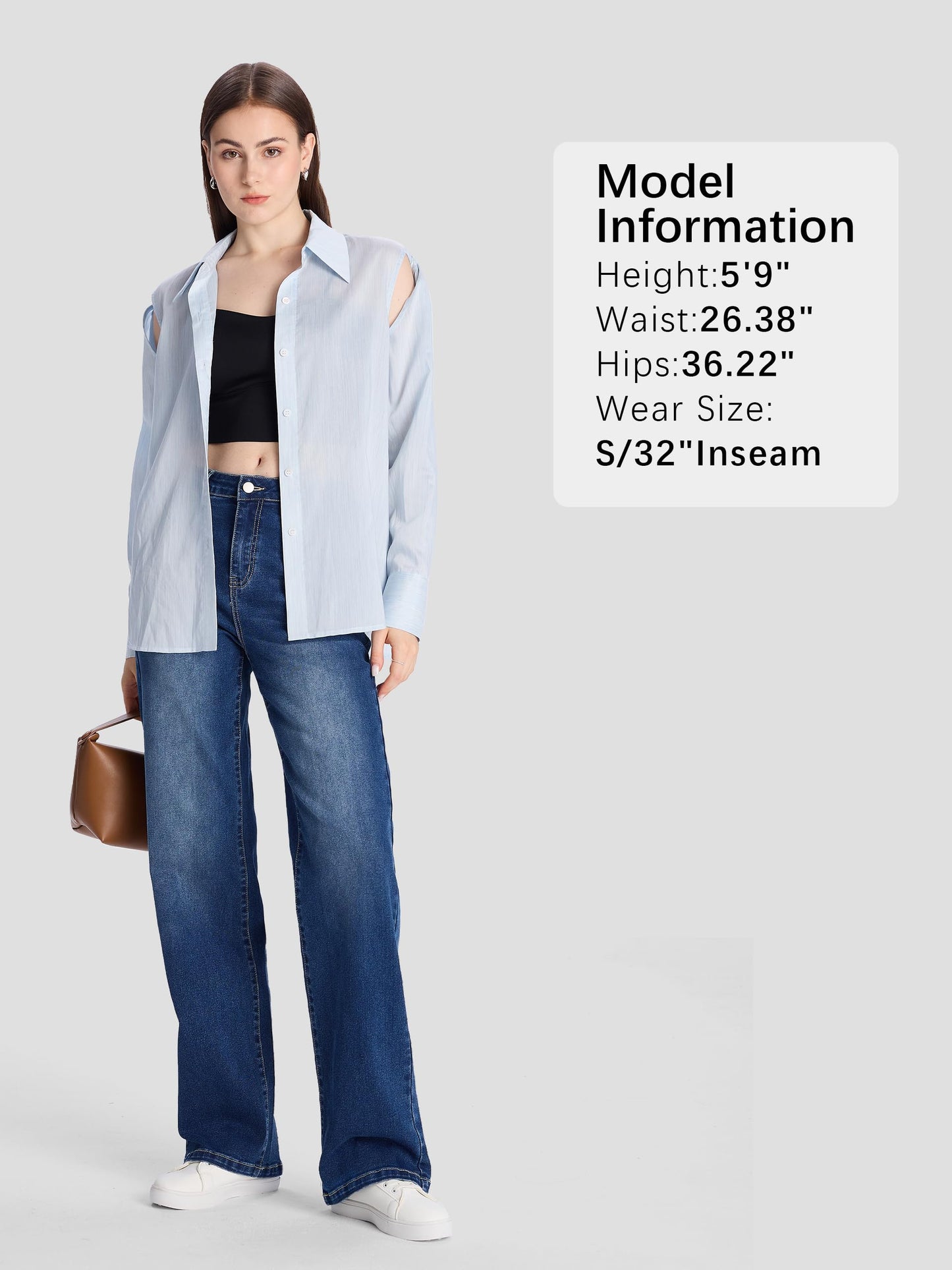 SEVEGO Women's 32"/34"/36" Tall Straight Leg Jeans Mid Waisted Stretchy Loose Denim Pants Casual Baggy Jean Trousers 34'', Blue, M