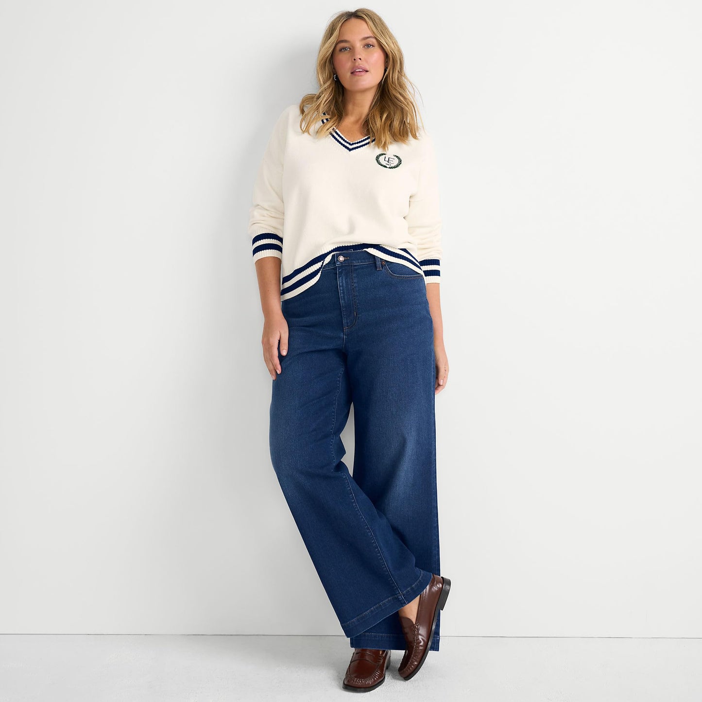 Lands' End Womens Recover HR Wide Leg Blue Jeans Royal Indigo Regular 10 32