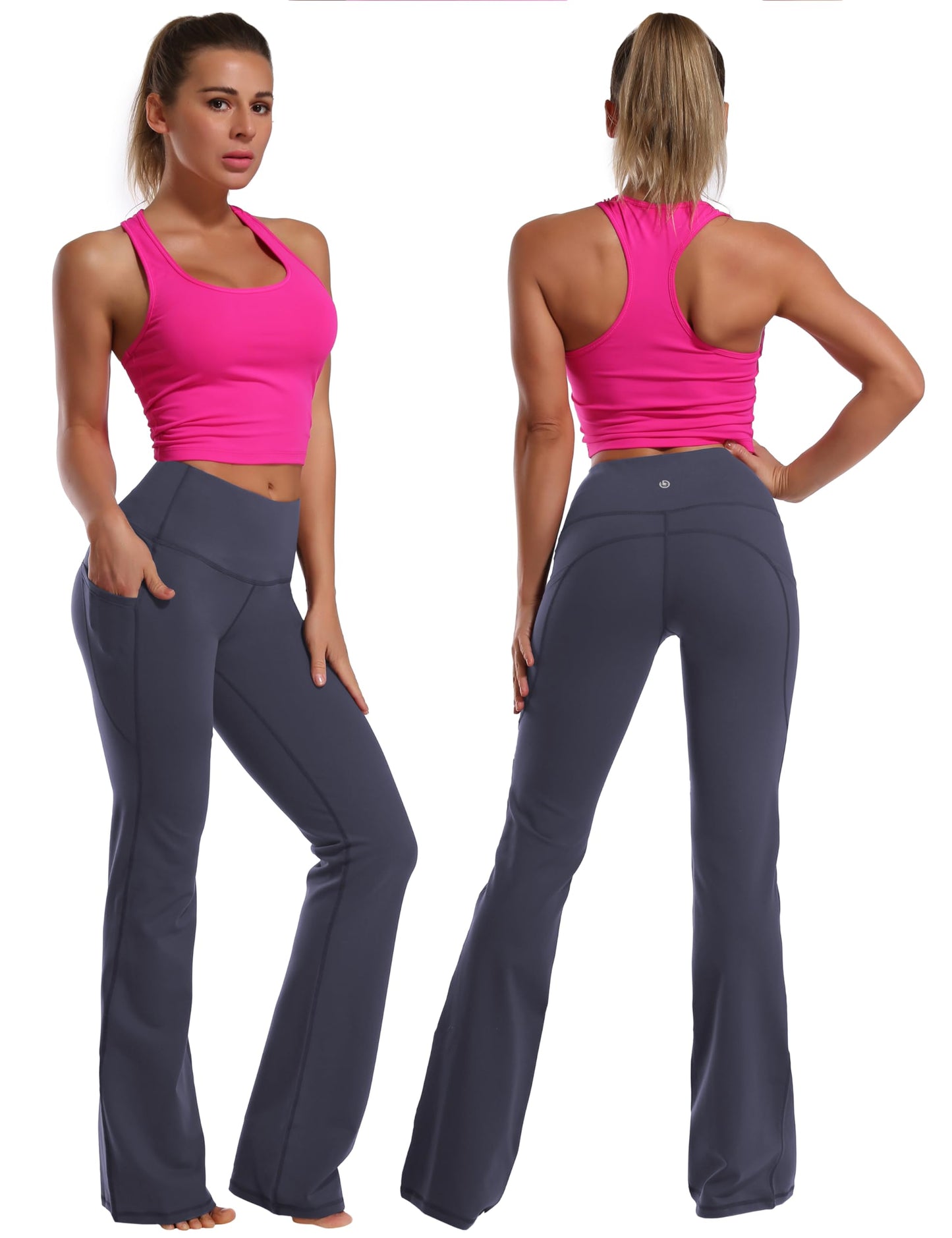 BUBBLELIME 29"/31"/33"/35" 4 Styles Women's Bootcut Yoga Pants Tummy Control - Side Pockets_DARKNAVY M_35" Inseam