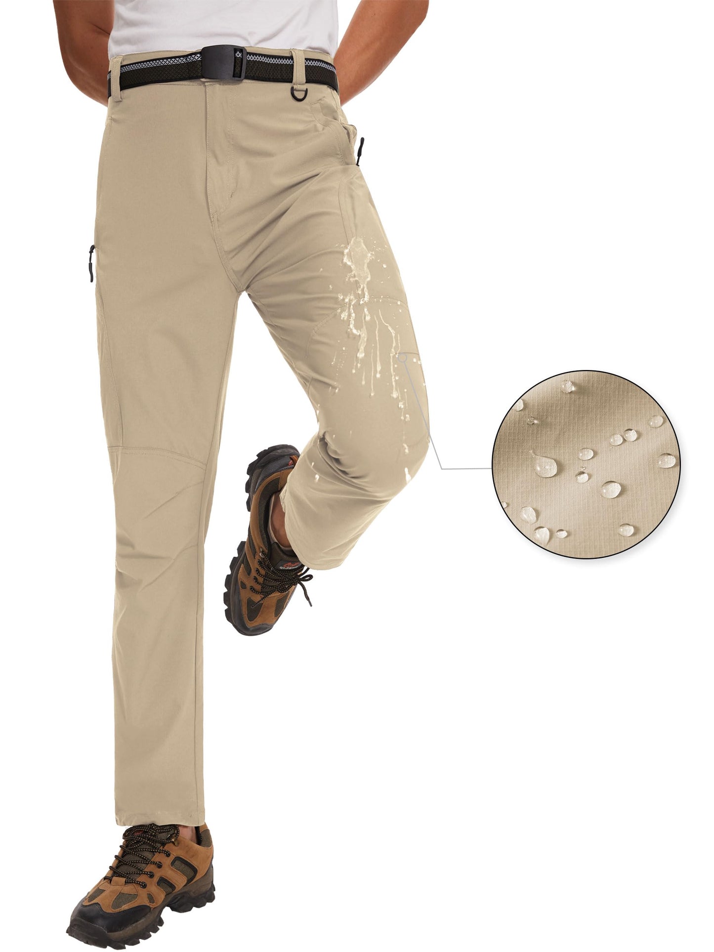 SEVEGO 30"/32"/34"/36" Inseam Men's Tall Hiking Pants Quick Dry Outdoor Waterproof Fishing Cargo Pants with Belt 5 Pockets 38" Khaki XXL