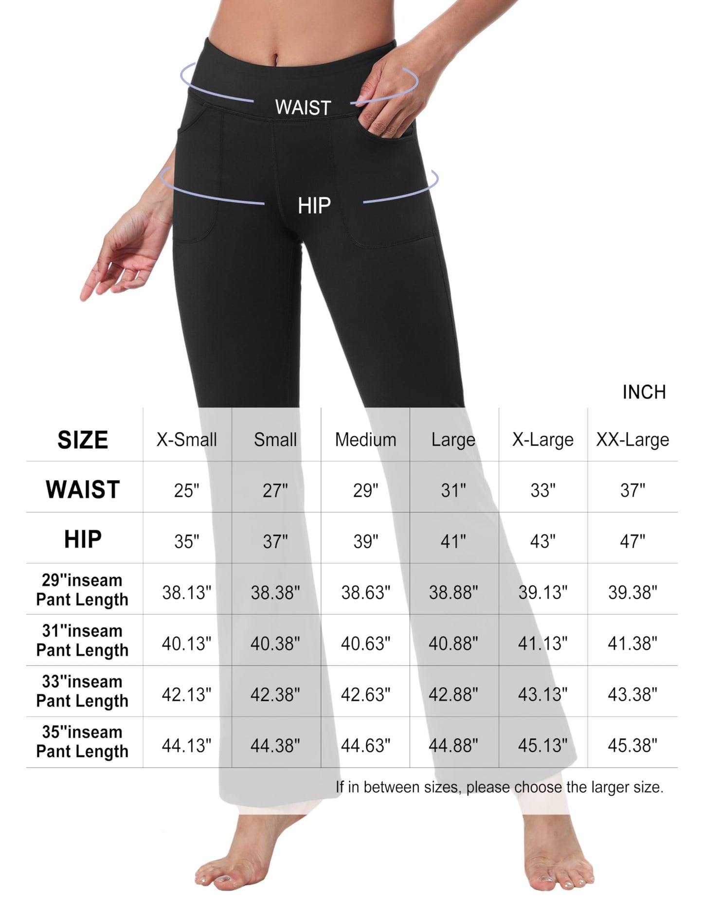 BUBBLELIME 29"/31"/33"/35" 4 Styles Women's High Waist Bootcut Yoga Pants - Out Pockets_Navy M-35 Inseam