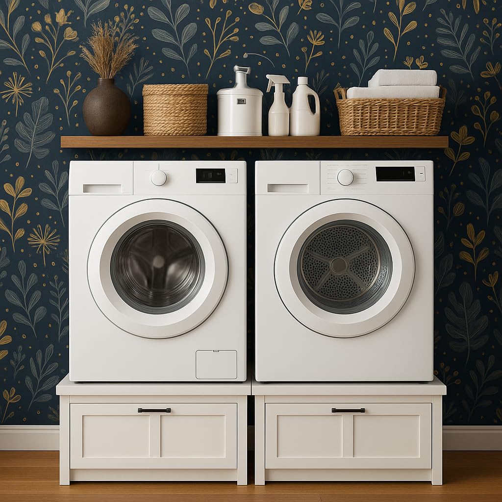 Ilyapa Washer and Dryer Stand - Universal Wooden Laundry Pedestal Base with Drawer - Compatible with Samsung, LG, GE, Maytag - 28x28x16 in.