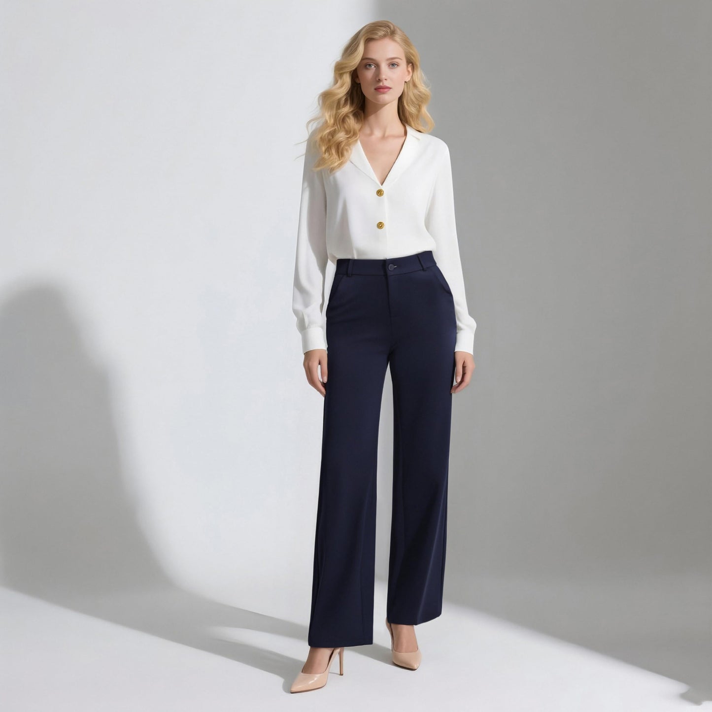iChosy Womens High Waist Wide Straight Leg Trousers Casual Slacks Dress Pants with Pockets Navy 16 ExtraTall