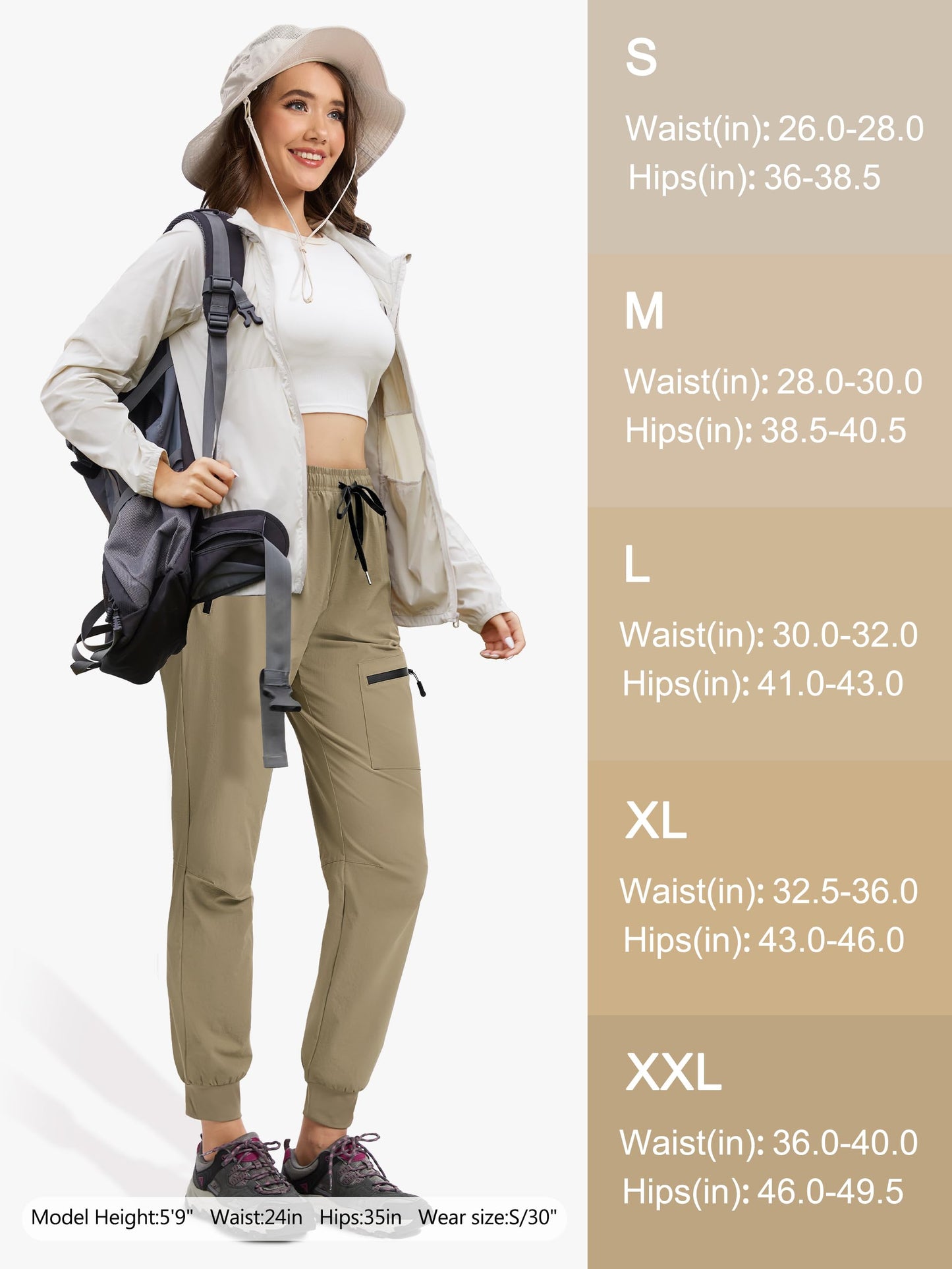 Tallemon Womens Tall Hiking Pants 30/32/34 Inseam Lightweight Joggers Quick Dry 4 Pockets Travel Athletic Cargo UPF50+ 34" Khaki Medium