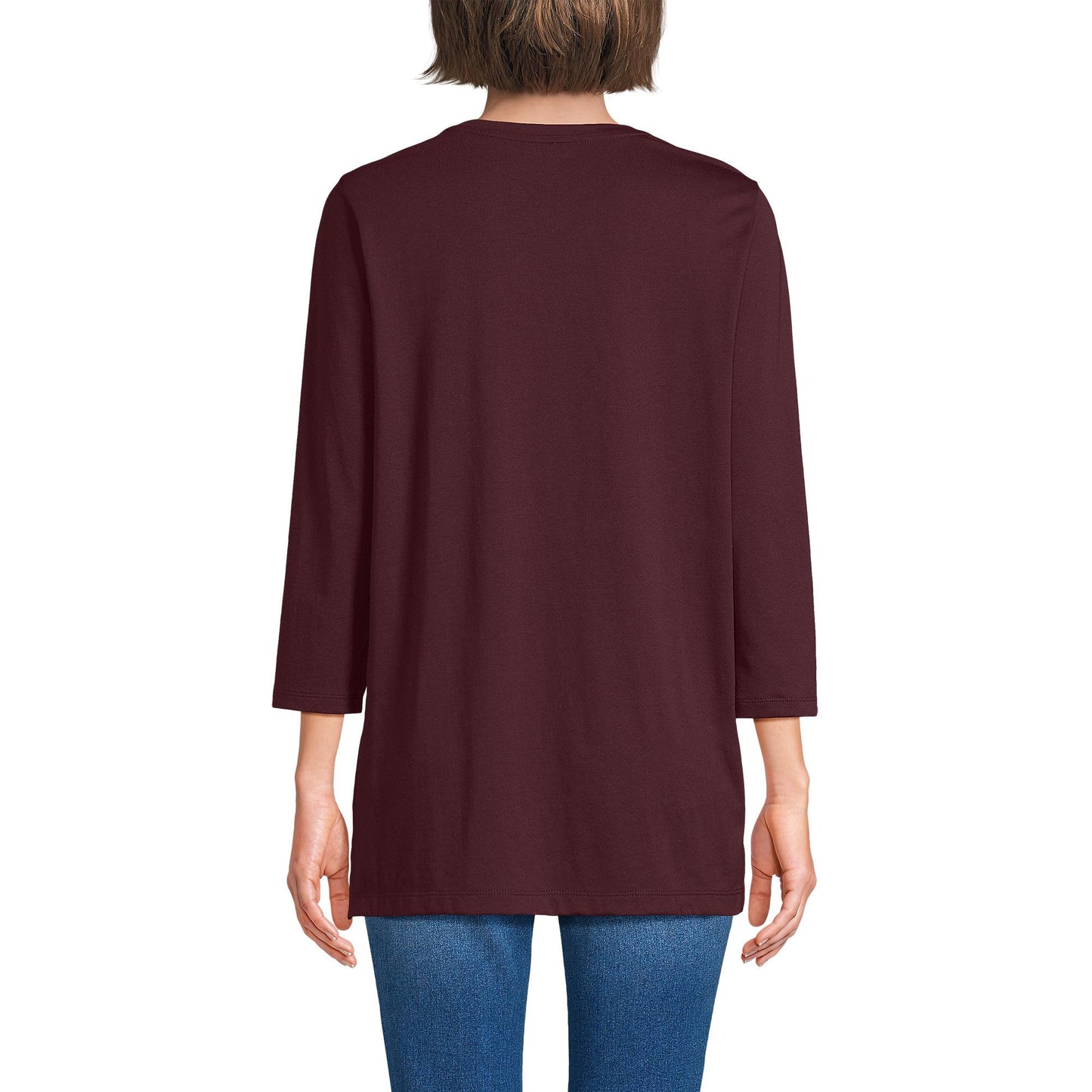 Lands' End Womens 3Q Cotton Supima Crew Neck Tunic Lush Burgundy Tall Small