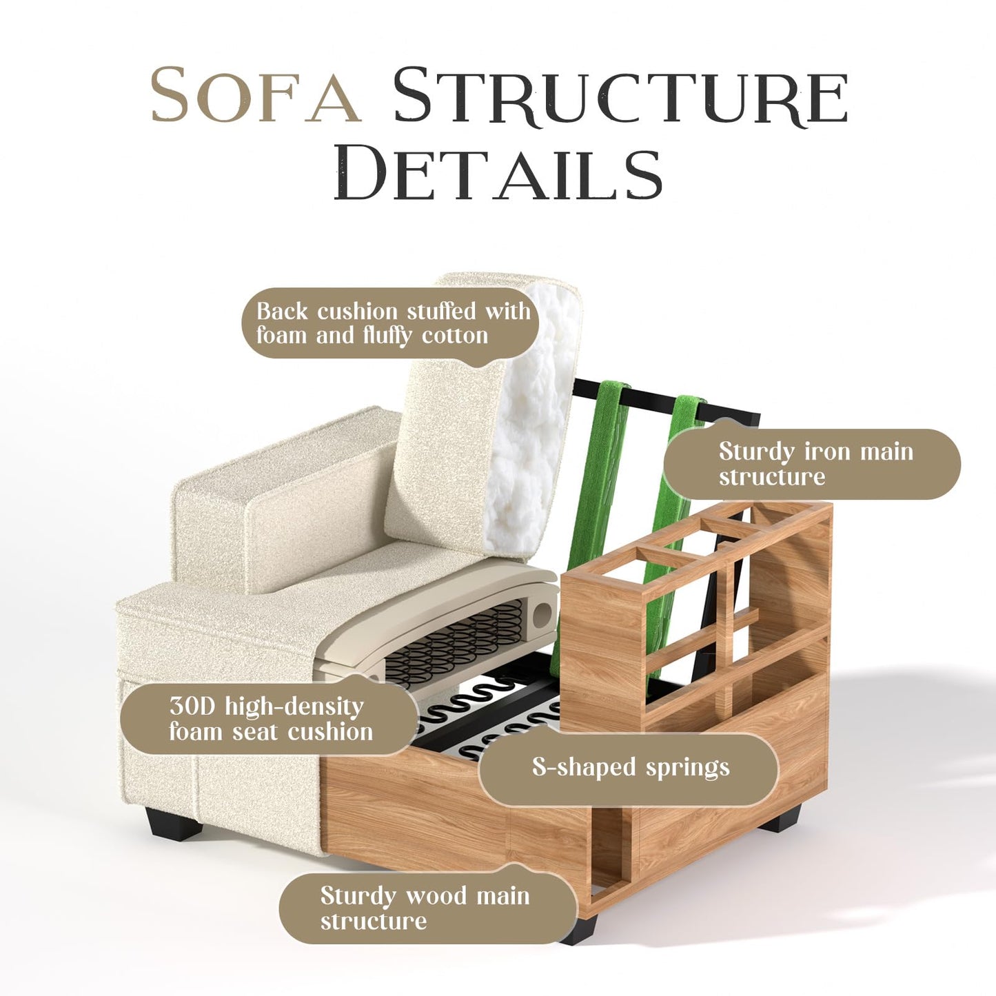 Couches for Living Room, 38” Cloud Couch in Soft Teddy Fleece, Removable Cover, Easy Assembly, Modern Sofa for Living Room/Bedroom/Office/Apartment, Beige