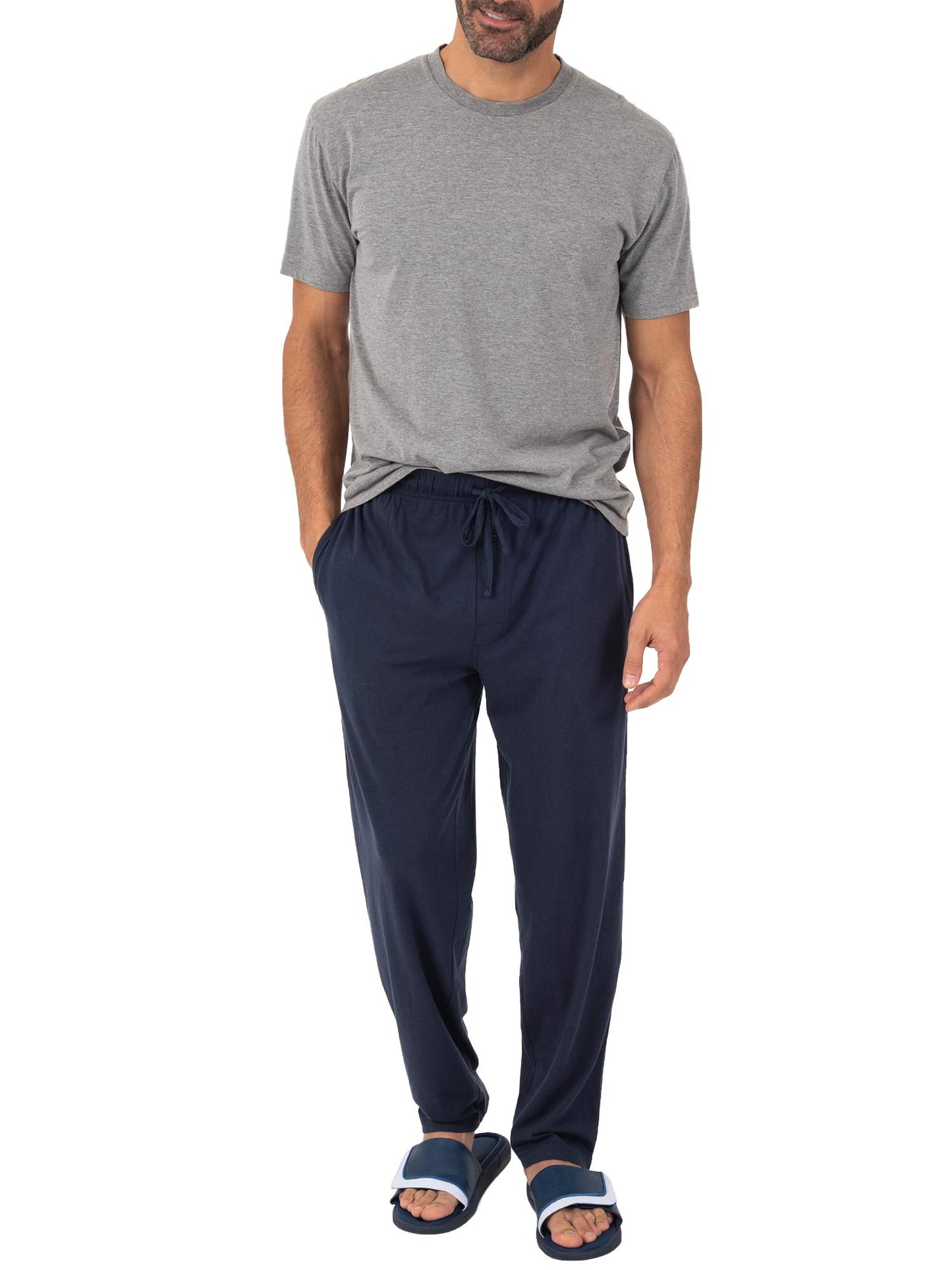 Fruit of the Loom Men's Extended Sizes Jersey Knit Sleep Pant, Navy/Navy (2-pack), X-Large Tall