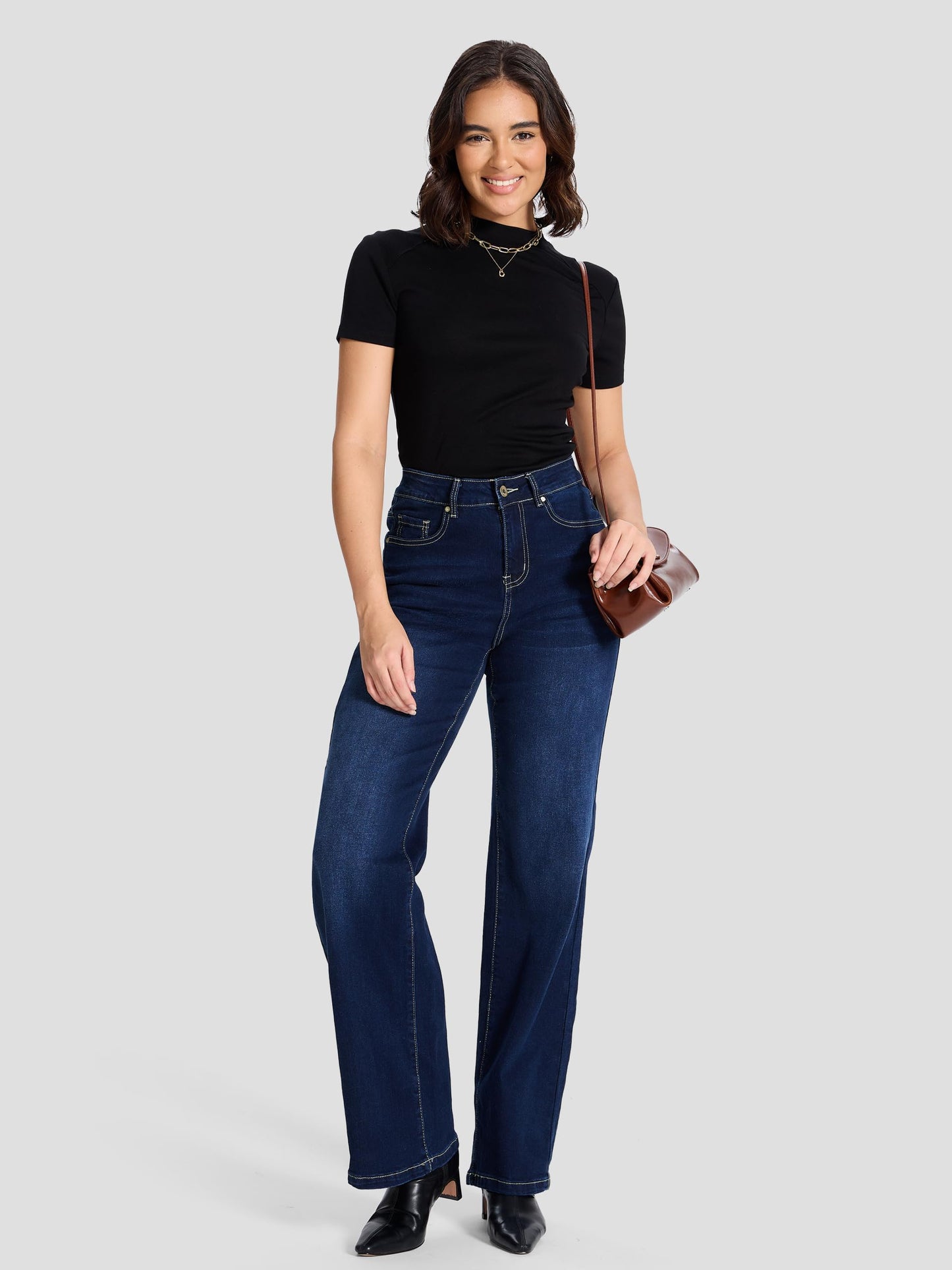 SEVEGO Women's 32"/34"/36" Tall Straight Leg Jeans Mid Waisted Stretchy Loose Denim Pants Casual Baggy Jean Trousers 36'', Dark Blue, M