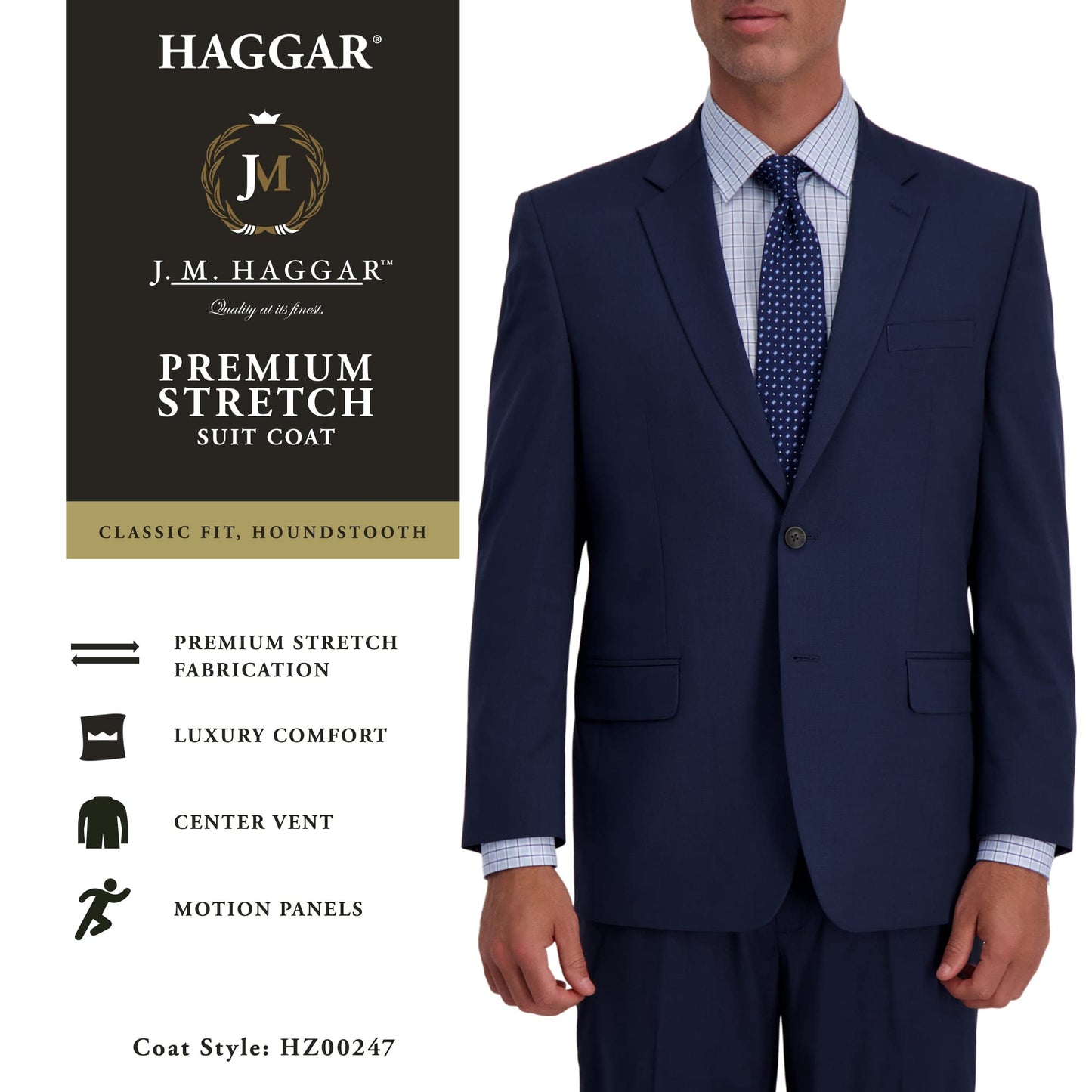 J.M. Haggar Men's Suit Jacket, Navy Blue, 44 Extra Tall