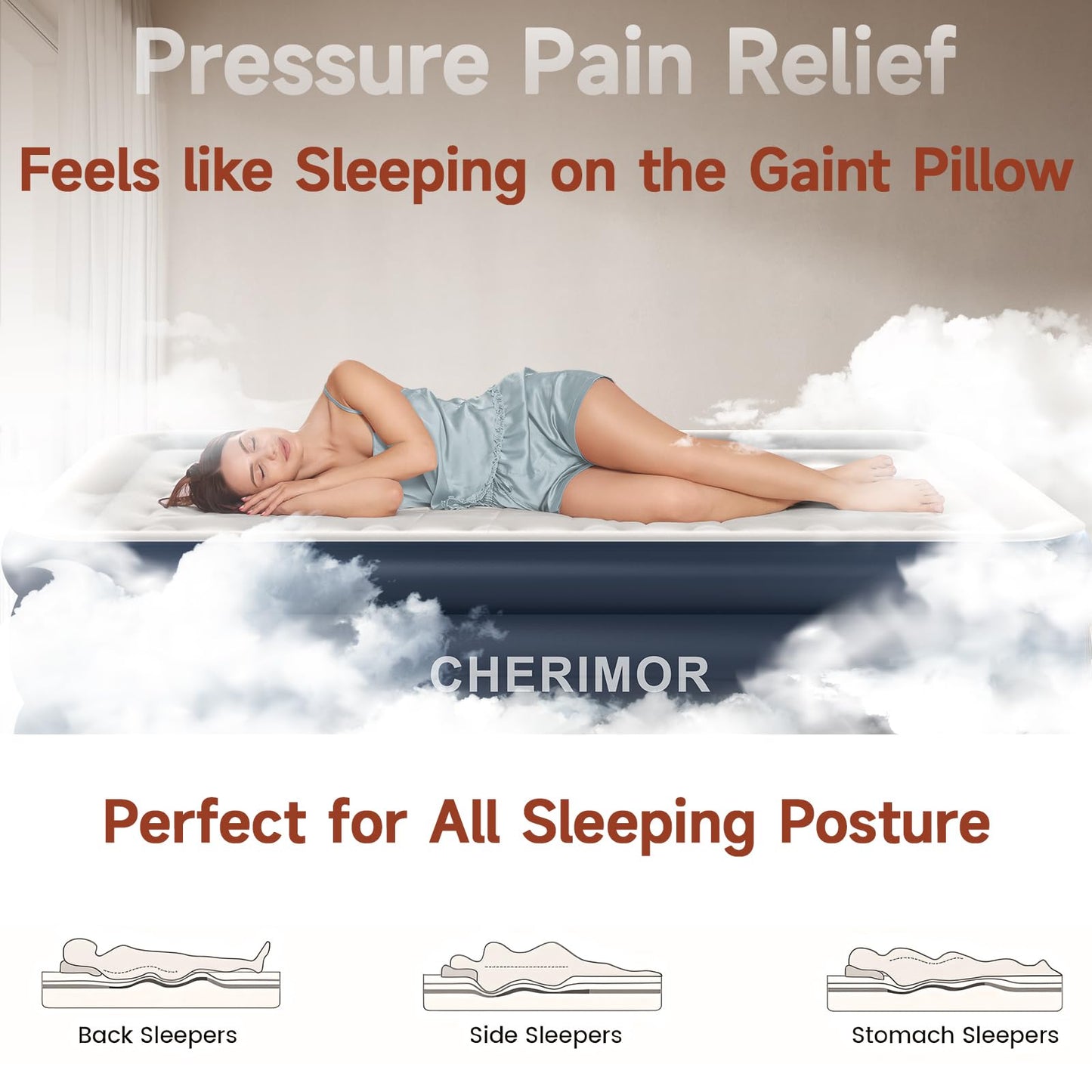 CHERIMOR California King Size Air Mattress with Built in Pump, 18" Luxury Thick Inflatable Blow up Mattress for Guests & Home, Fast Self-Inflating Air Bed with Carry Bag for Camping