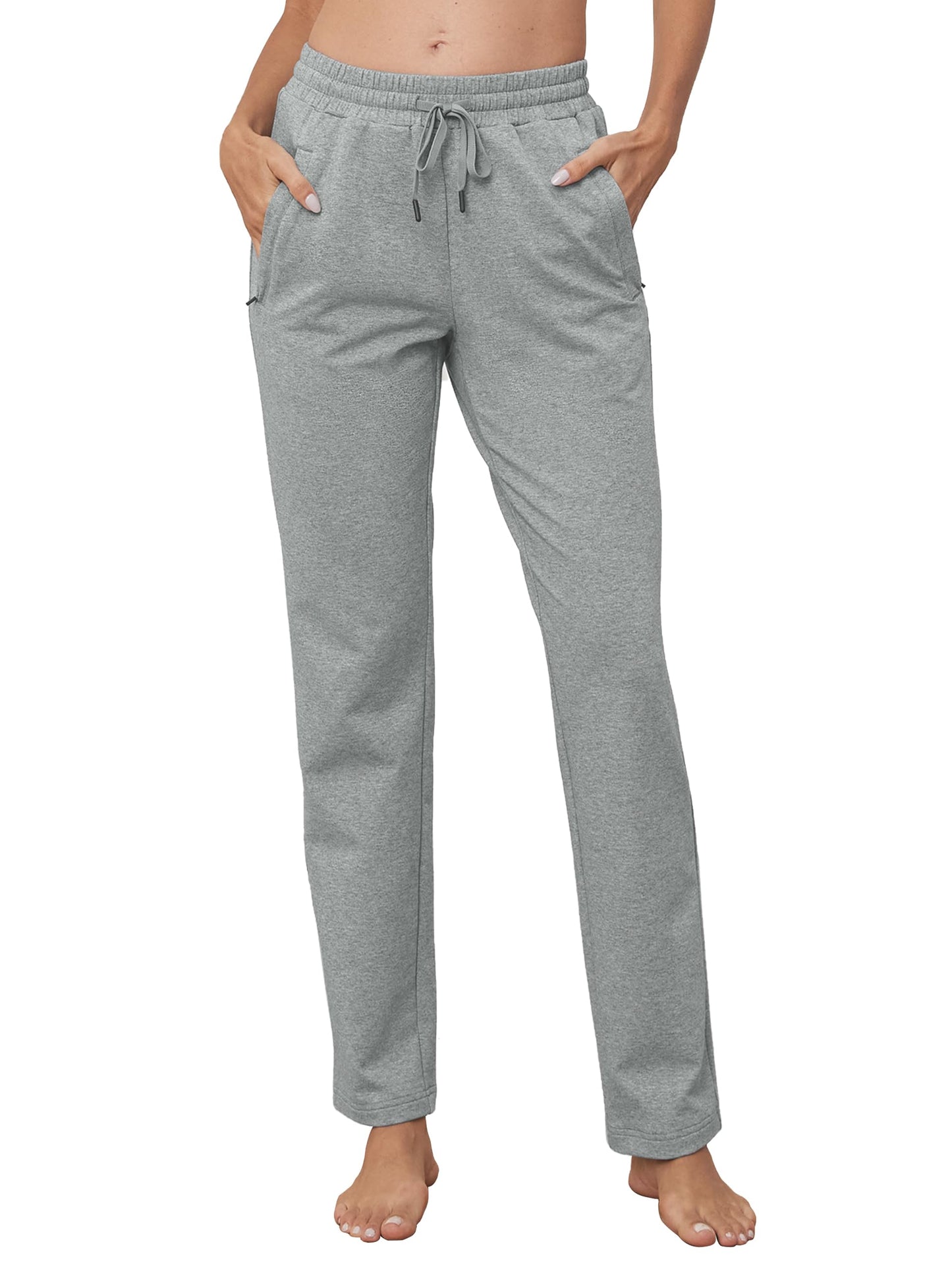 SEVEGO Women's Sweatpants Tall Cotton Yoga Lounge Casual Open Bottom Soft Workout Zipper Pocket Joggers,34",Light Grey,M