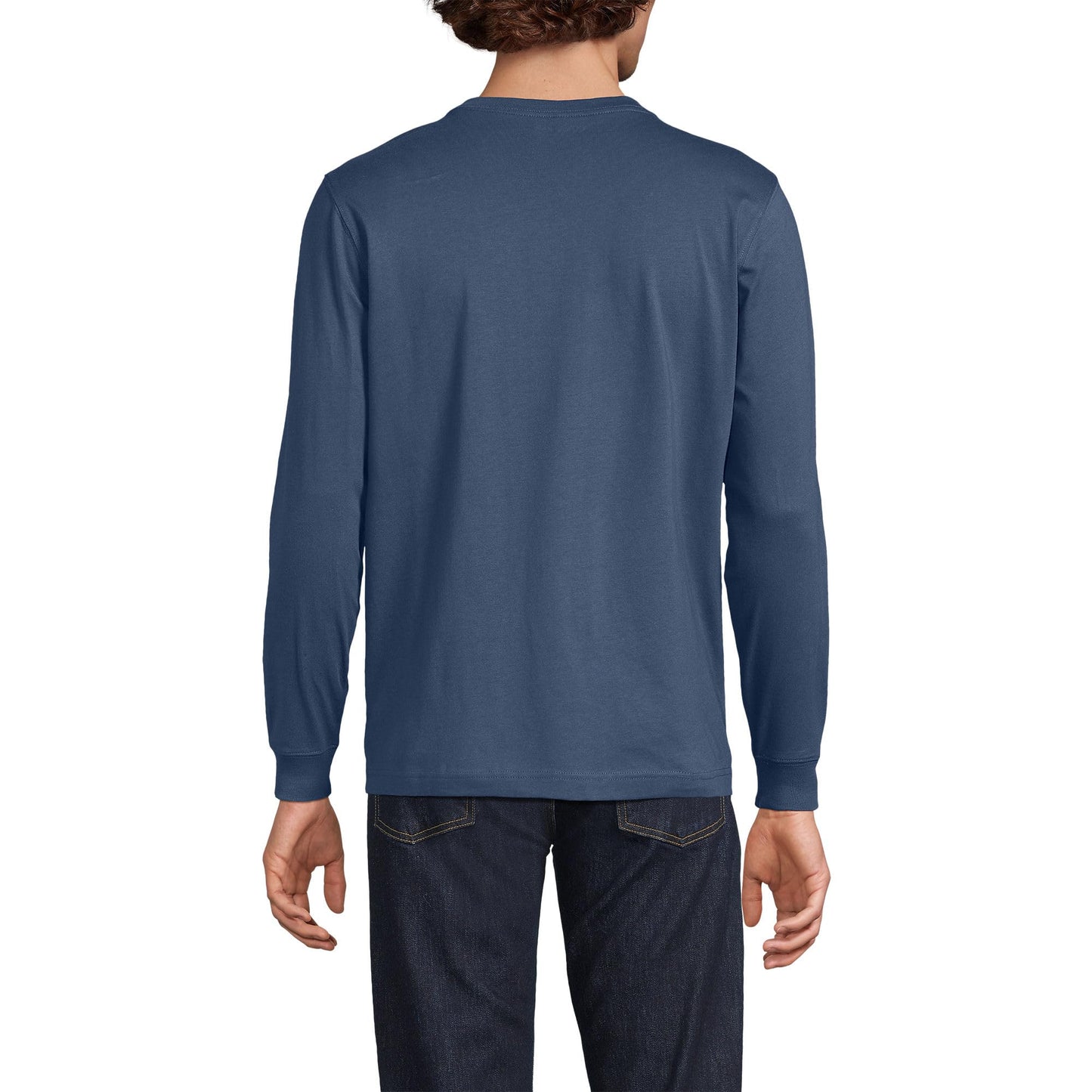 Lands' End Mens Long Sleeve Super-T Henley Nightfall Blue Tall Medium