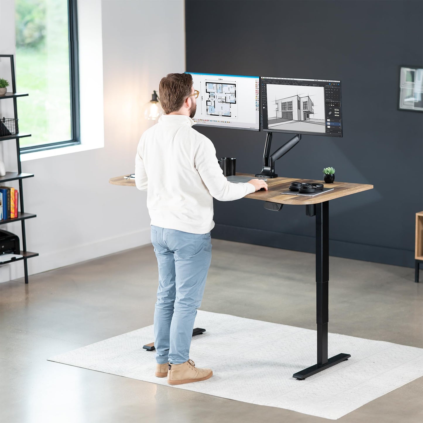 VIVO Electric 63 x 32 in Standing Desk, Memory Height Adjustment, 176 lb Frame Support, 2E Series, Reclaimed Wood Top Black Frame, DESK-KIT-2EBP - 51" Max Height