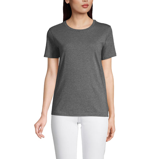 Lands' End Womens Short Sleeve Relaxed Supima Cotton Crew Neck T Shirt Charcoal Heather Tall Small