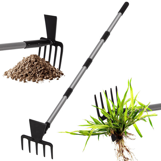 Walensee Hoe Garden Tool, 63 Inch Garden Hoe with Adjustable Long Handle for Weeding, 5-Tines Hoe Cultivator 2 in 1 Hand Weeder Tools for Yard Lawn Planting Gardening Digging