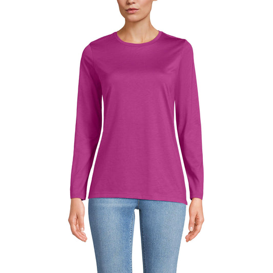 Lands' End Womens Long Sleeve Relaxed Supima Cotton Crew Neck T Shirt Light Raspberry Sorbet Tall Medium