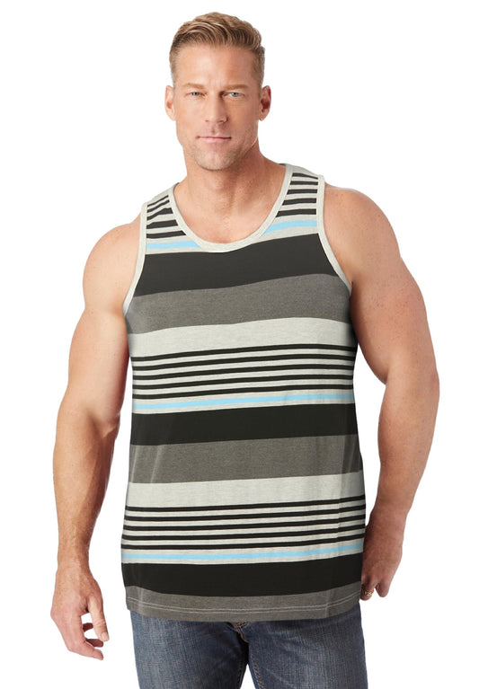 KingSize Men's Big & Tall Shrink-Less Lightweight Longer-Length Tank - XL, Grey Stripe