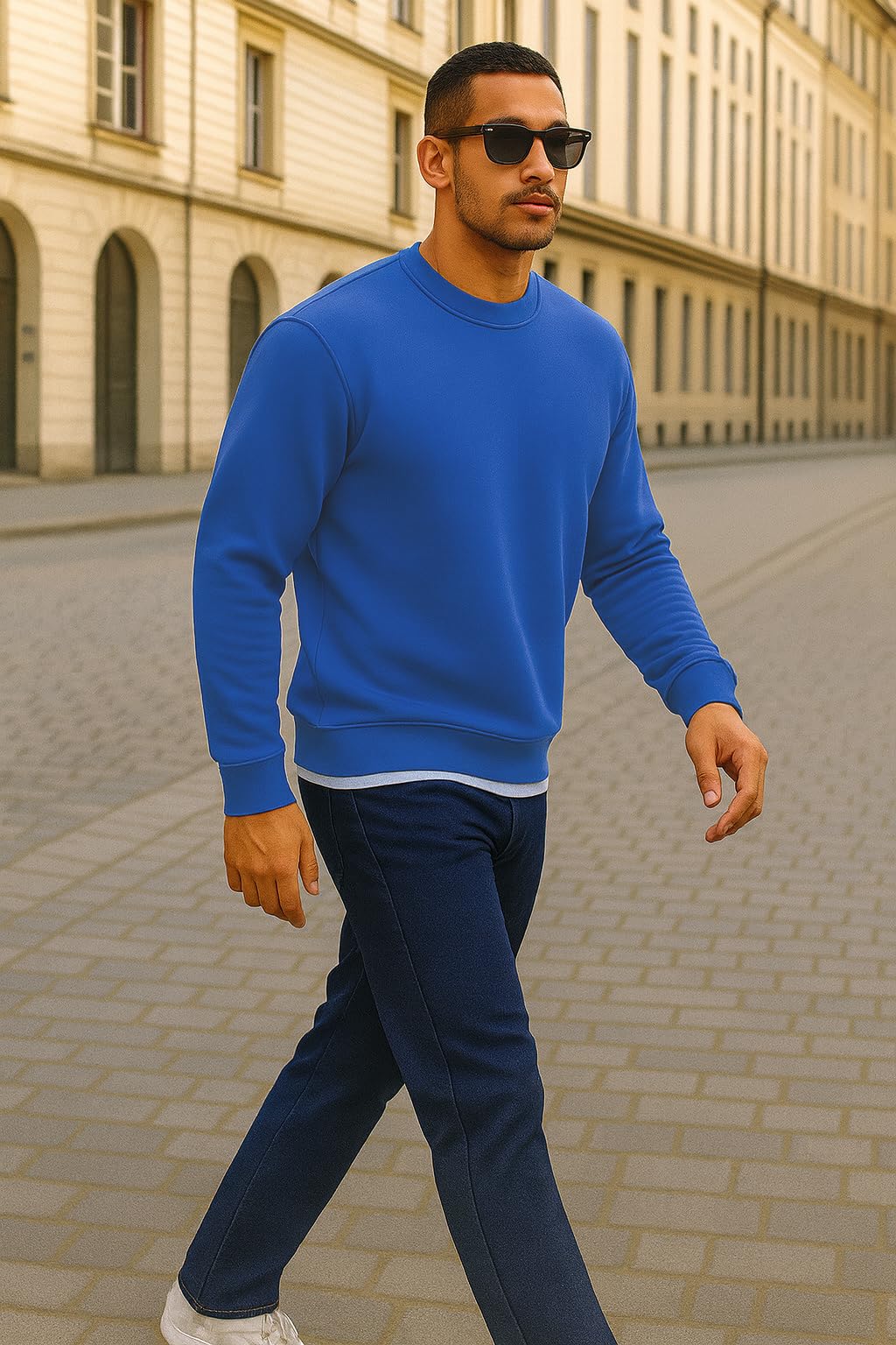 JustBlanks Fleece Sweatshirt for Men Tall Men’s Sweatshirt Crewneck Sweatshirt Relaxed-Fit Pullover Sweatshirt - Royal - 2XLT