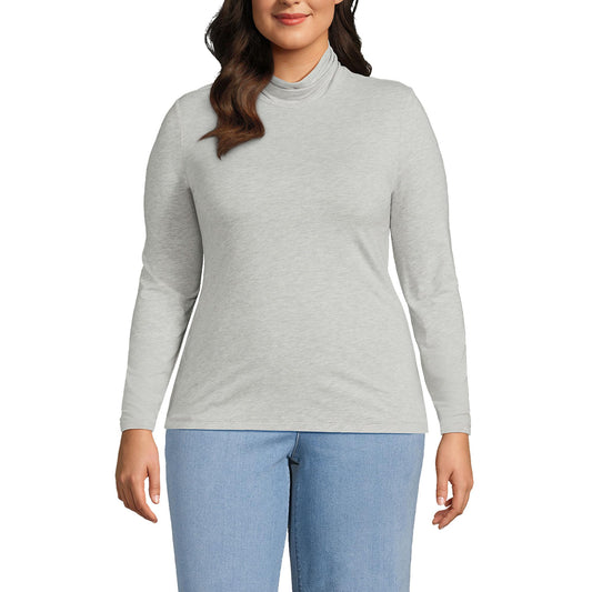 Lands' End Womens Long Sleeve Shaped LWCM Turtleneck Gray Heather Tall Large