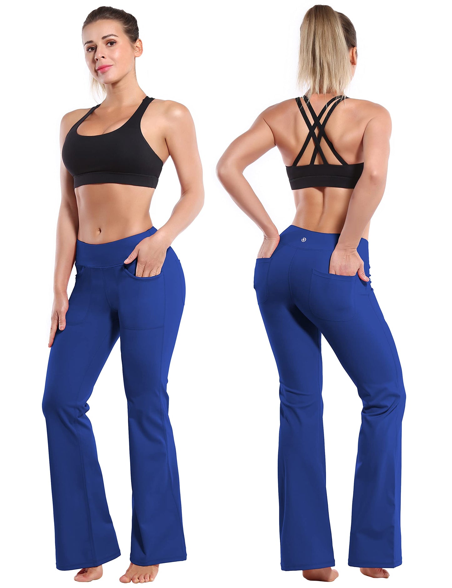 BUBBLELIME 29"/31"/33"/35" 4 Styles Women's High Waist Bootcut Yoga Pants - Out Pockets_Navy M-35 Inseam