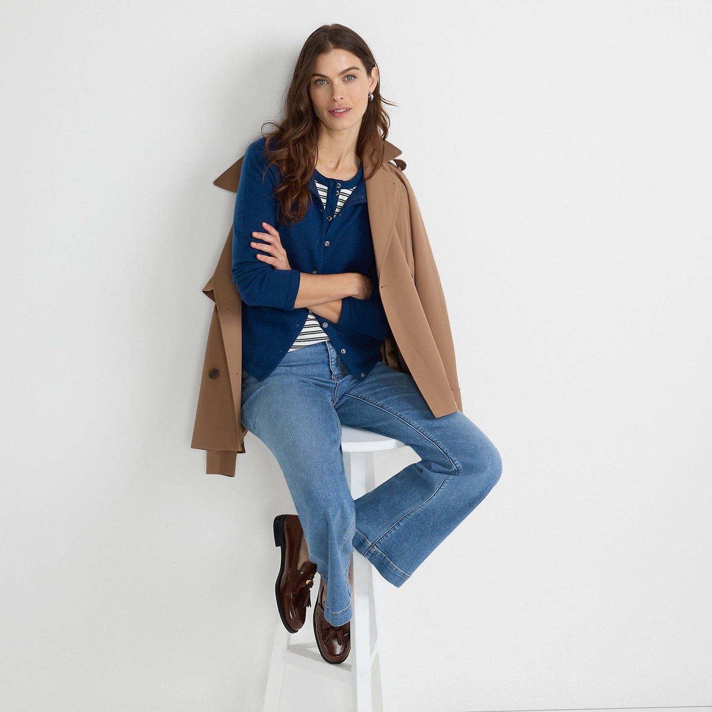 Lands' End Womens Cashmere Cardigan Sweater Deep Sea Navy Tall Medium