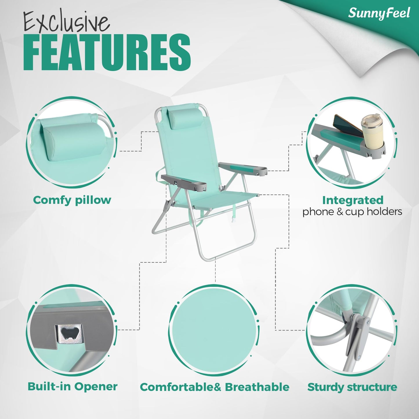 SUNNYFEEL Oversized Tall Folding Beach Chair Lightweight, 17" Portable Sand Chair for Adults Heavy Duty 500 LBS with Cup Holders