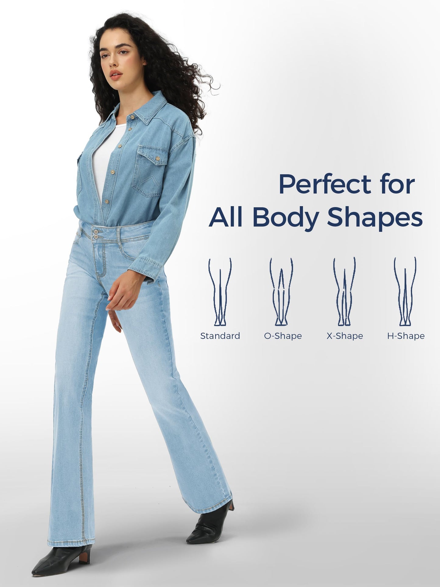 Tallemon Tall Women's Bootcut Jeans Curvy Mid-Rise Stretchy Denim Pants Classic Bell Bottom Trouser,36",Light Blue,8