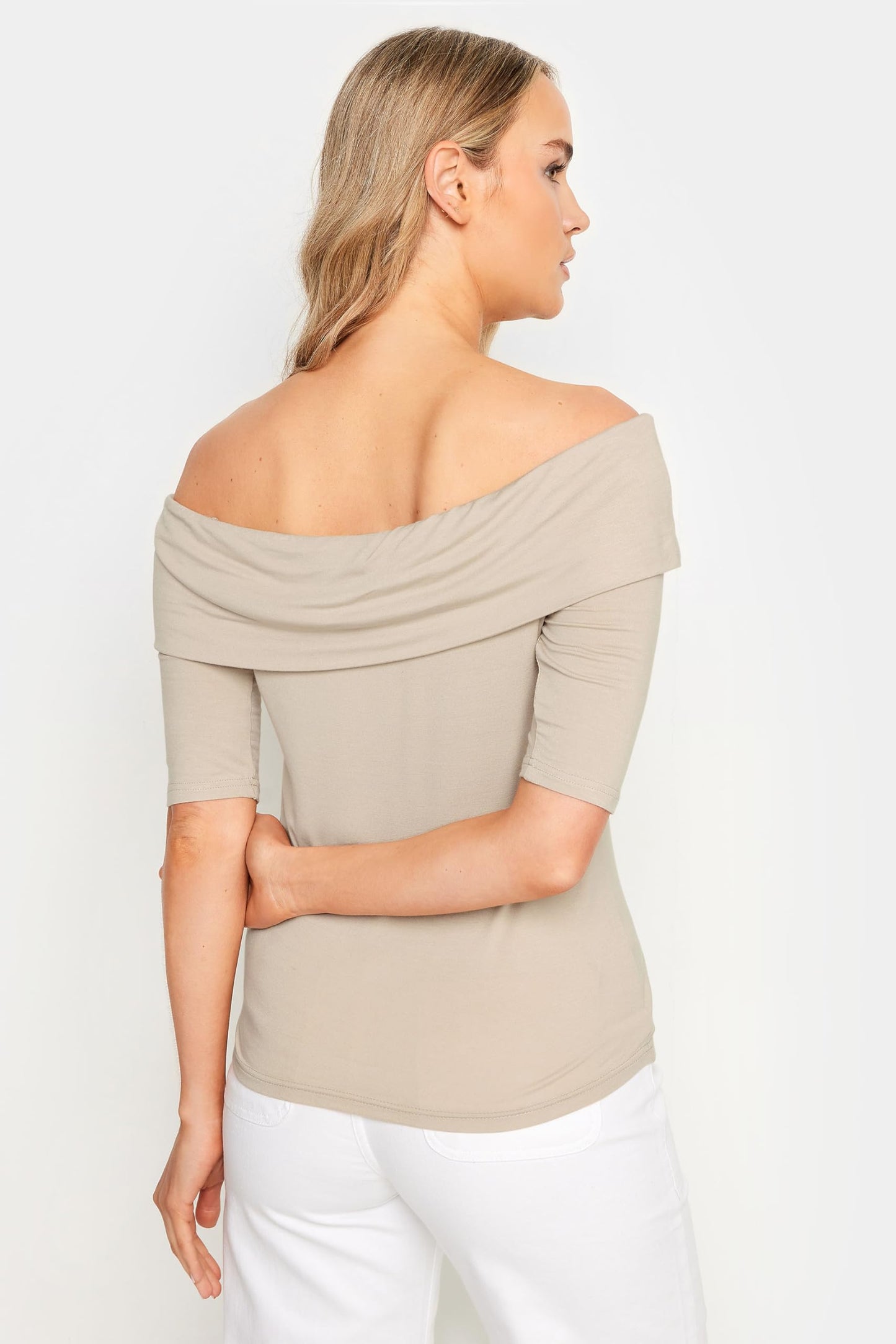Long Tall Sally LTS Tall Women's Short Sleeve Bardot Top Stone 4