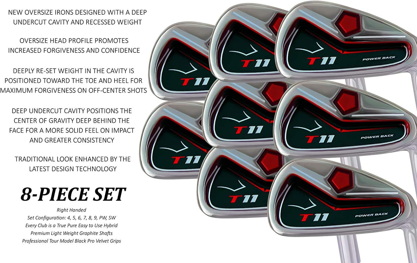 Big Tall Extra Custom Made Long XL XXL Irons Golf Clubs Power Back T11 +2" Iron Set: 4, 5, 6, 7, 8, 9, Pw + Free Sw (Matching Sand Wedge)