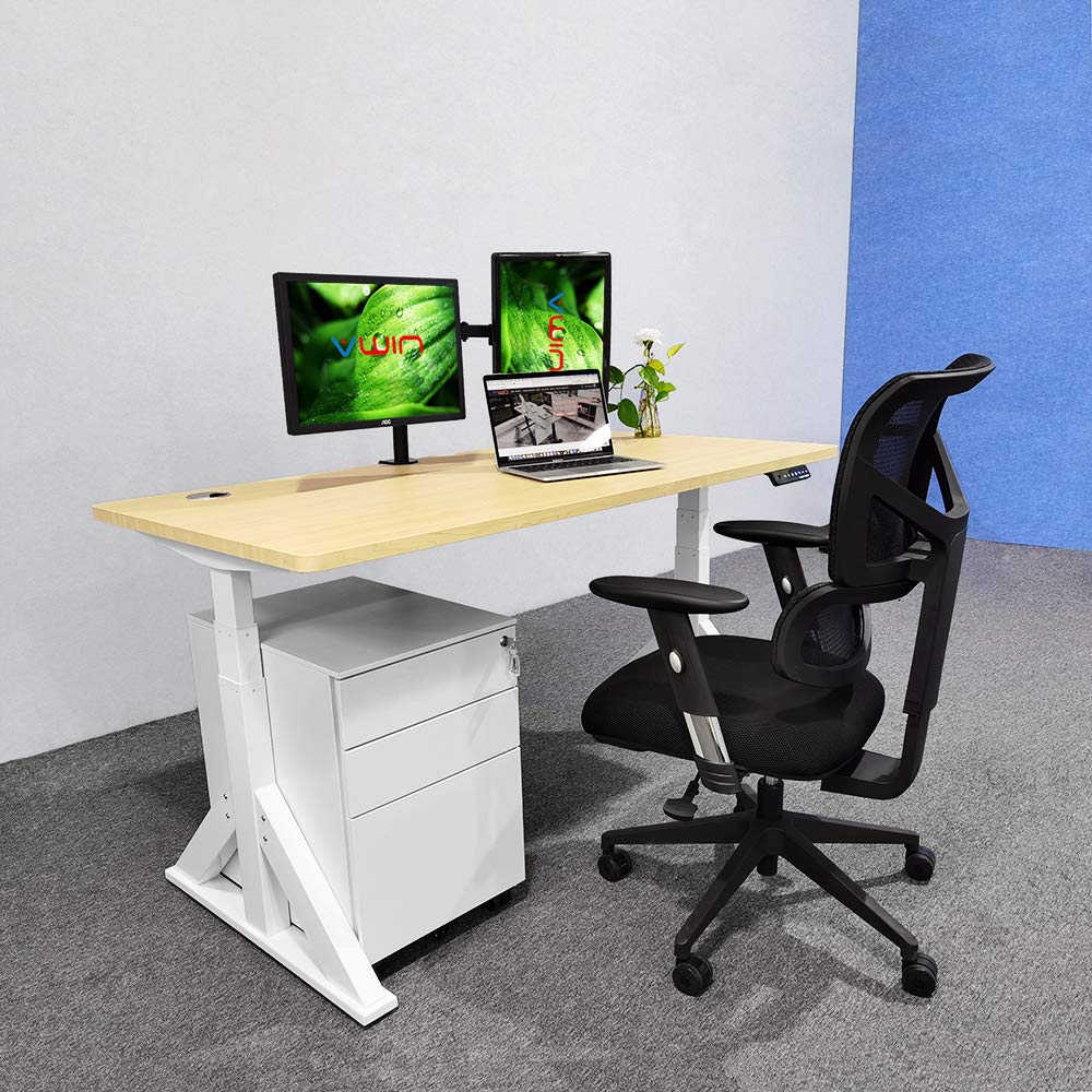 VWINDESK VJ205 Electric Height Adjustable Sitting Standing Desk Frame Sit Stand - Dual Motors 3 Stages Motorized Desk Base Only, White - 49.2'' Max Height