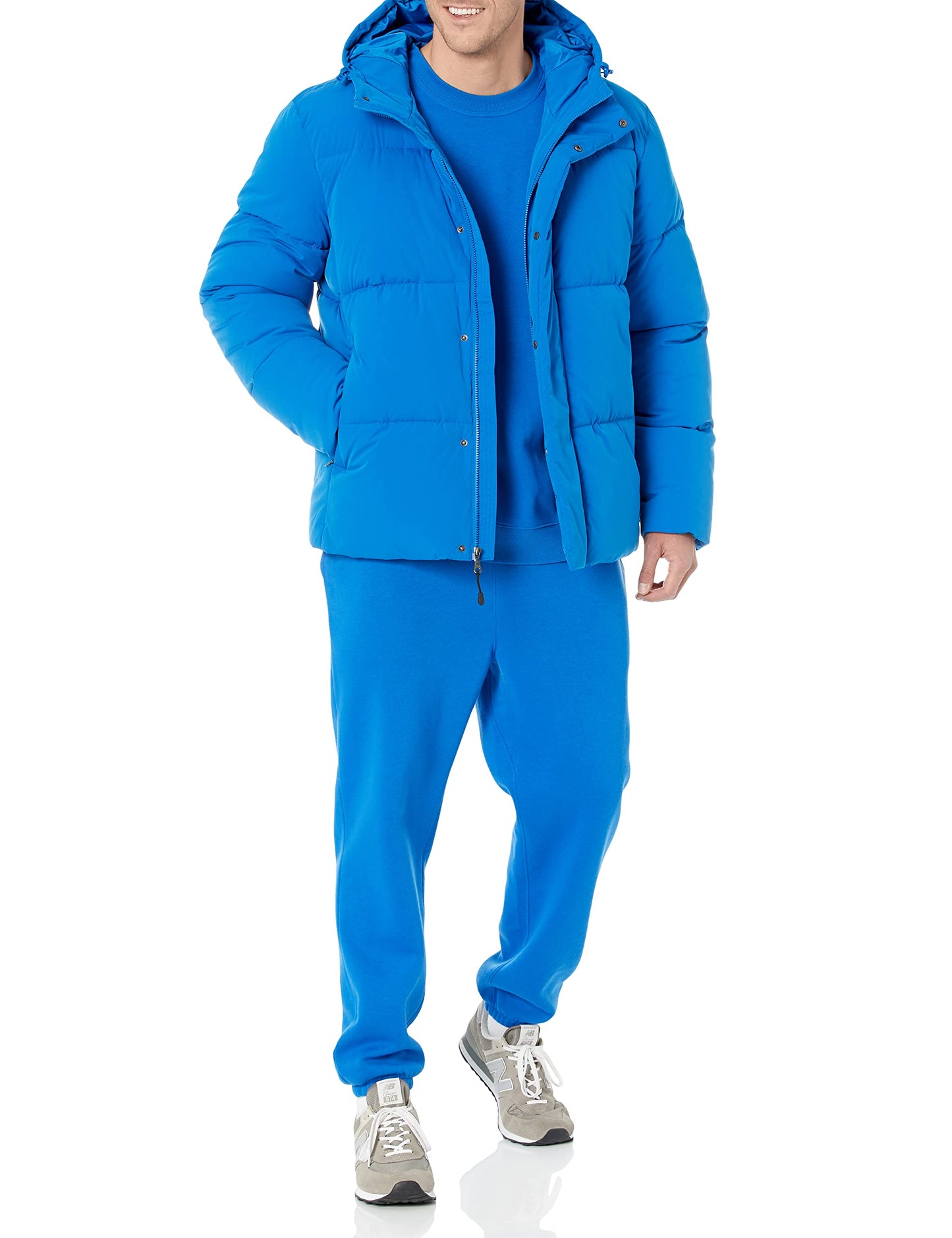 Amazon Essentials Men's Mid-Length Hooded Puffer Coat (Available in Big & Tall), Bright Blue, 4X-Large Big Tall