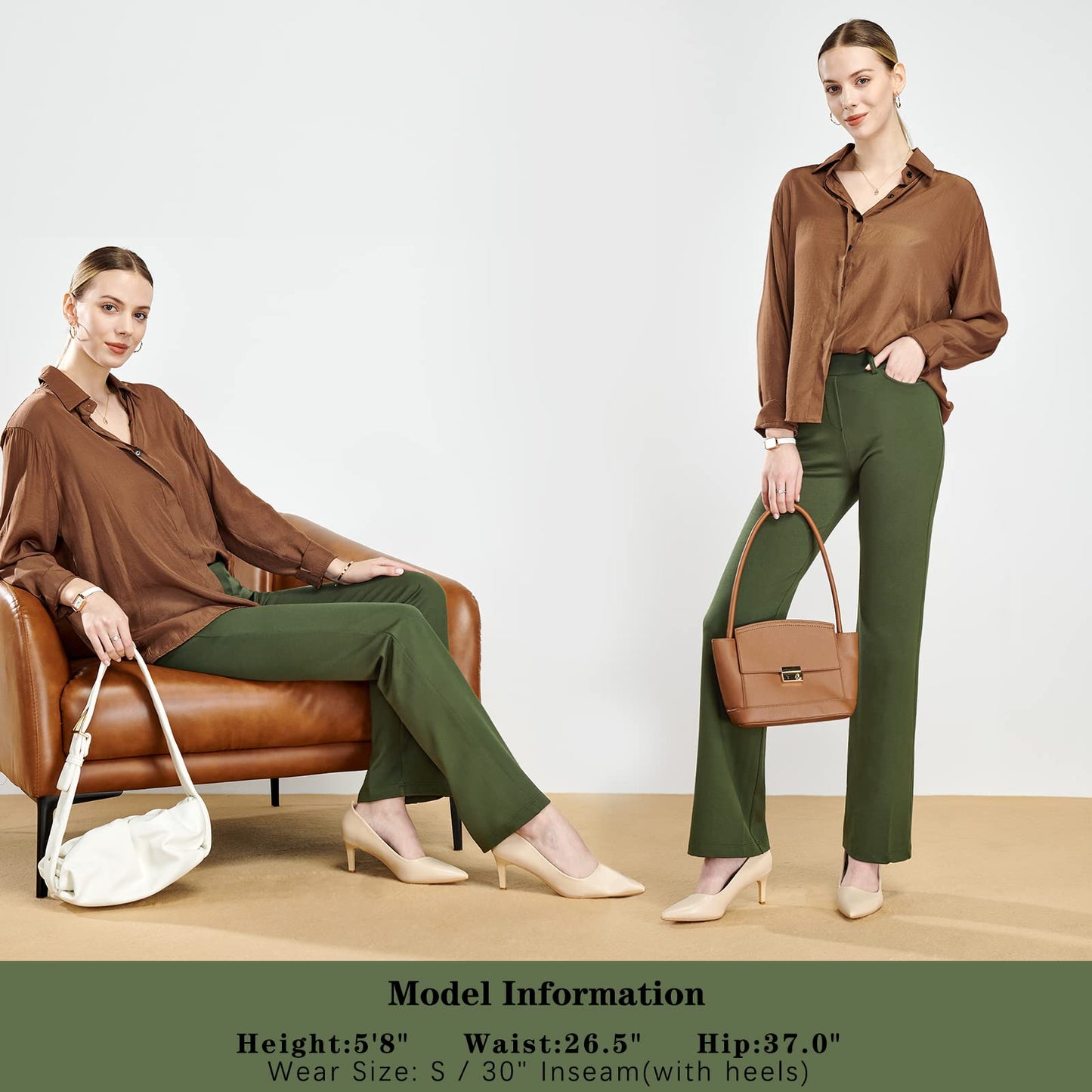 Tapata Women's 28''/30''/32''/34'' Stretchy Bootcut Dress Pants with Pockets Tall, Petite, Regular for Office Work Business 34",Olive,XXL