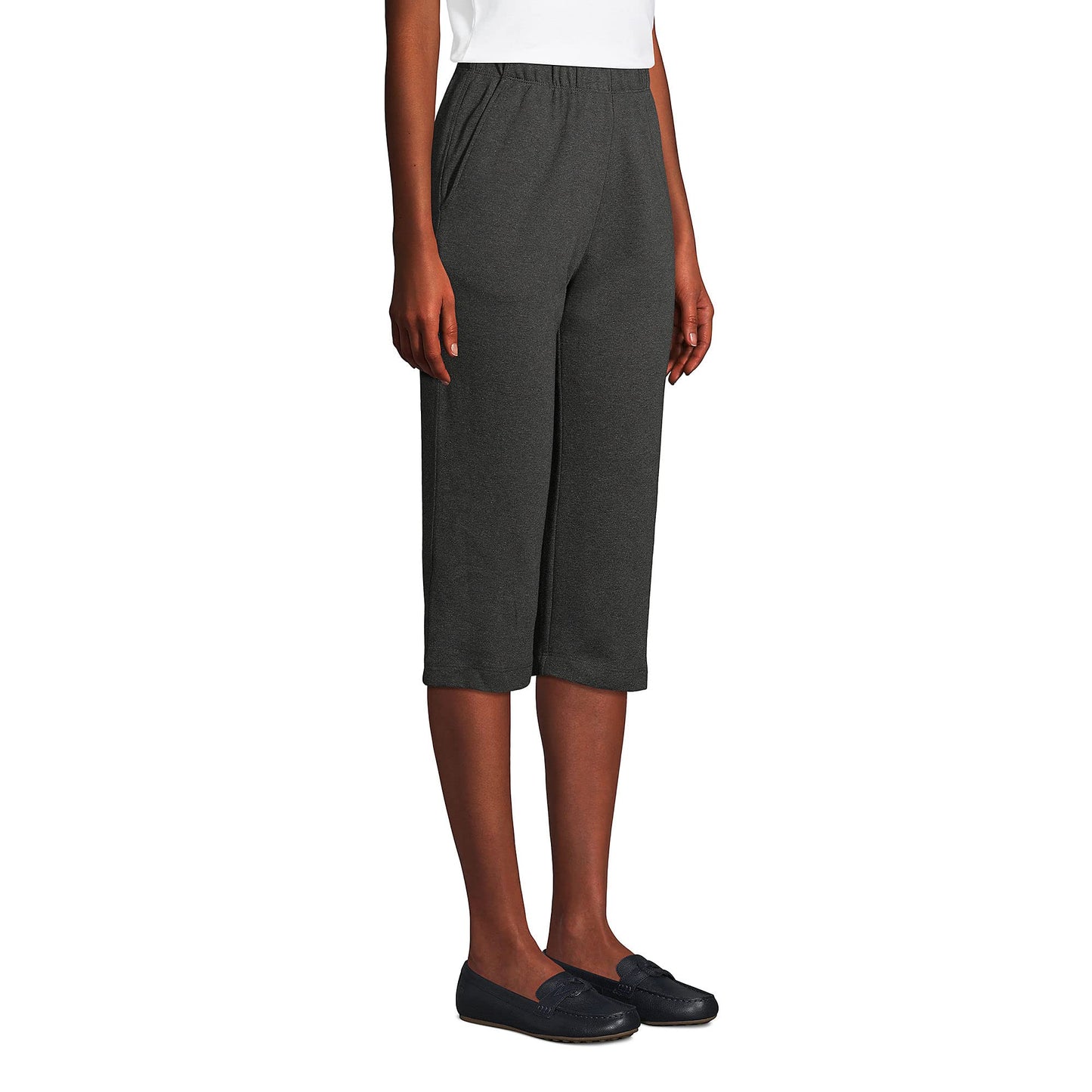 Lands' End Women s Sport Knit Capri Pants Dark Charcoal Heather Tall Medium