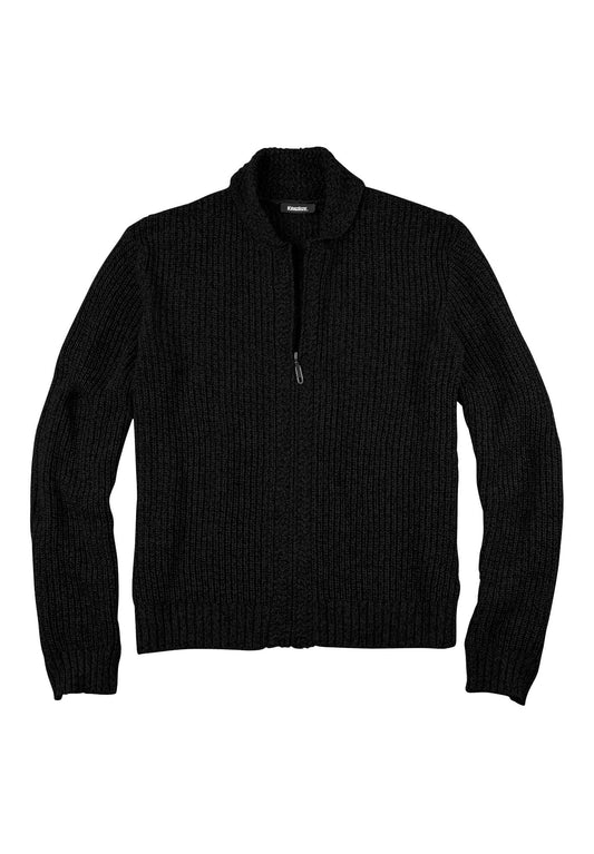 KingSize Men's Big & Tall Shaker Knit Zip-Front Cardigan - 5XL, Black