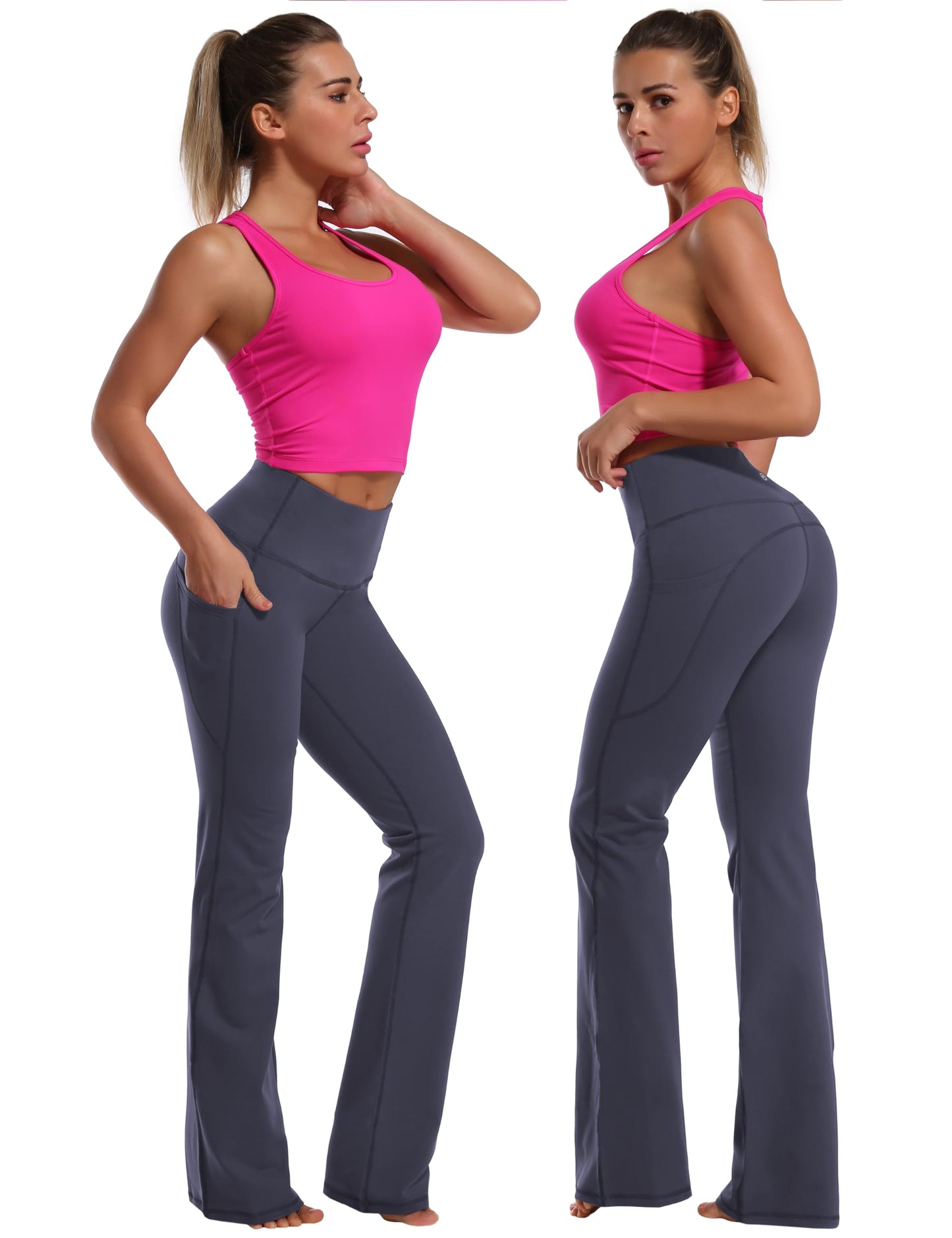 BUBBLELIME 29"/31"/33"/37" 4 Styles Women's Bootcut Yoga Pants Tummy Control - Side Pockets_DARKNAVY M_37" Inseam