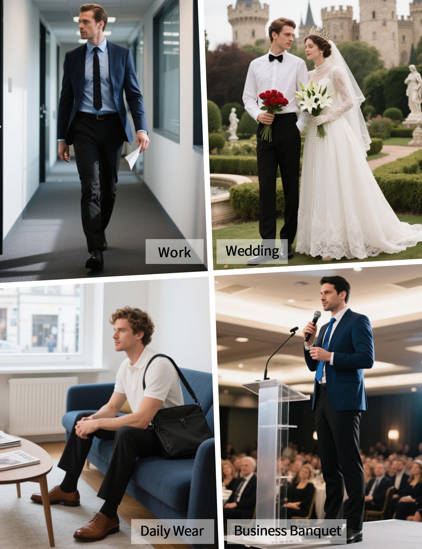 Men's Tall Classic Fit Flex Flat Front Dress Pants Formal Pants for Business & Office Oatmeal