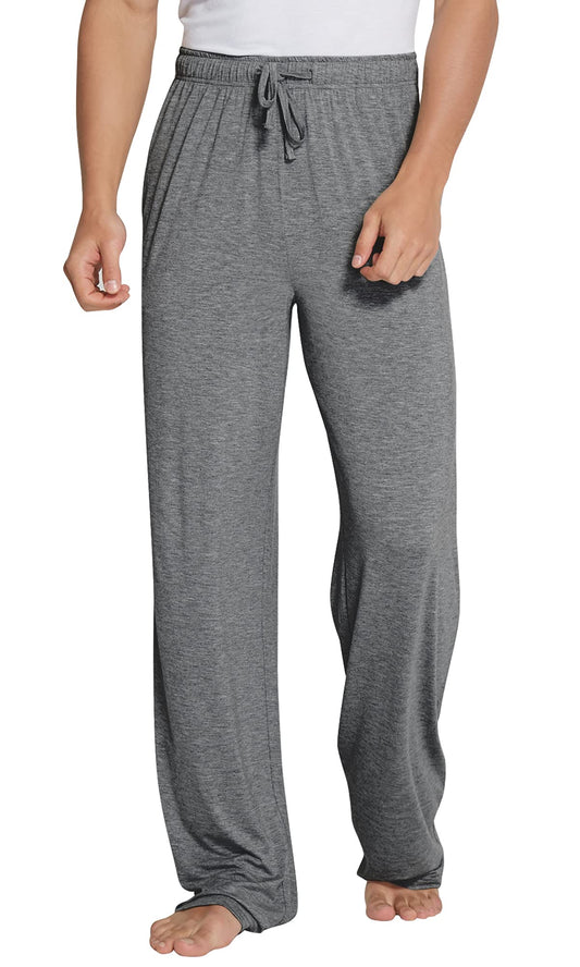 WiWi Bamboo Viscose Pajama Pants for Men Tall Sleep Bottoms Big Warm Long Pj Lightweight Lounge Sweatpants S-XXL, Dark Heather Grey, Small