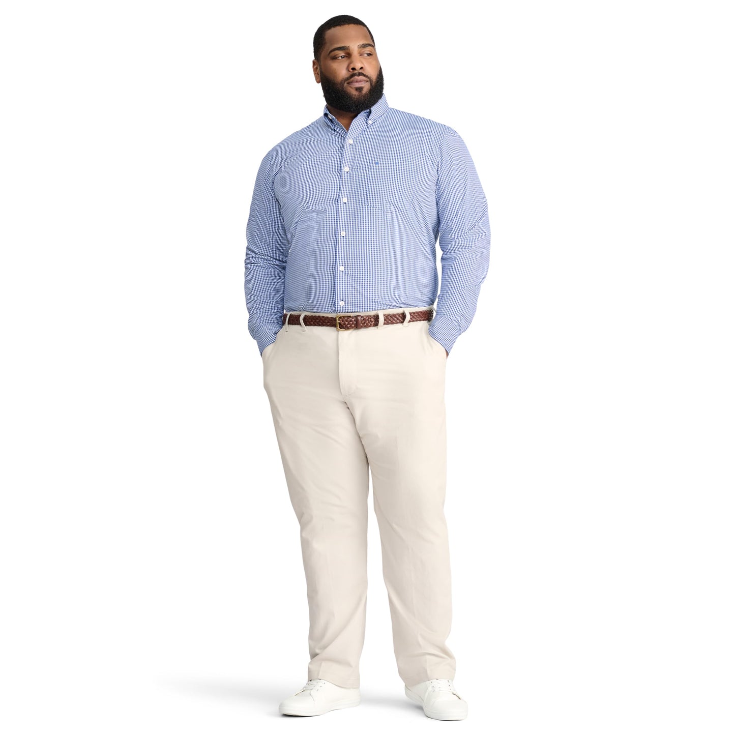 IZOD Men's Big Performance Comfort Long Sleeve Gingham Button Down Shirt, Mazarine Blue, X-Large Tall