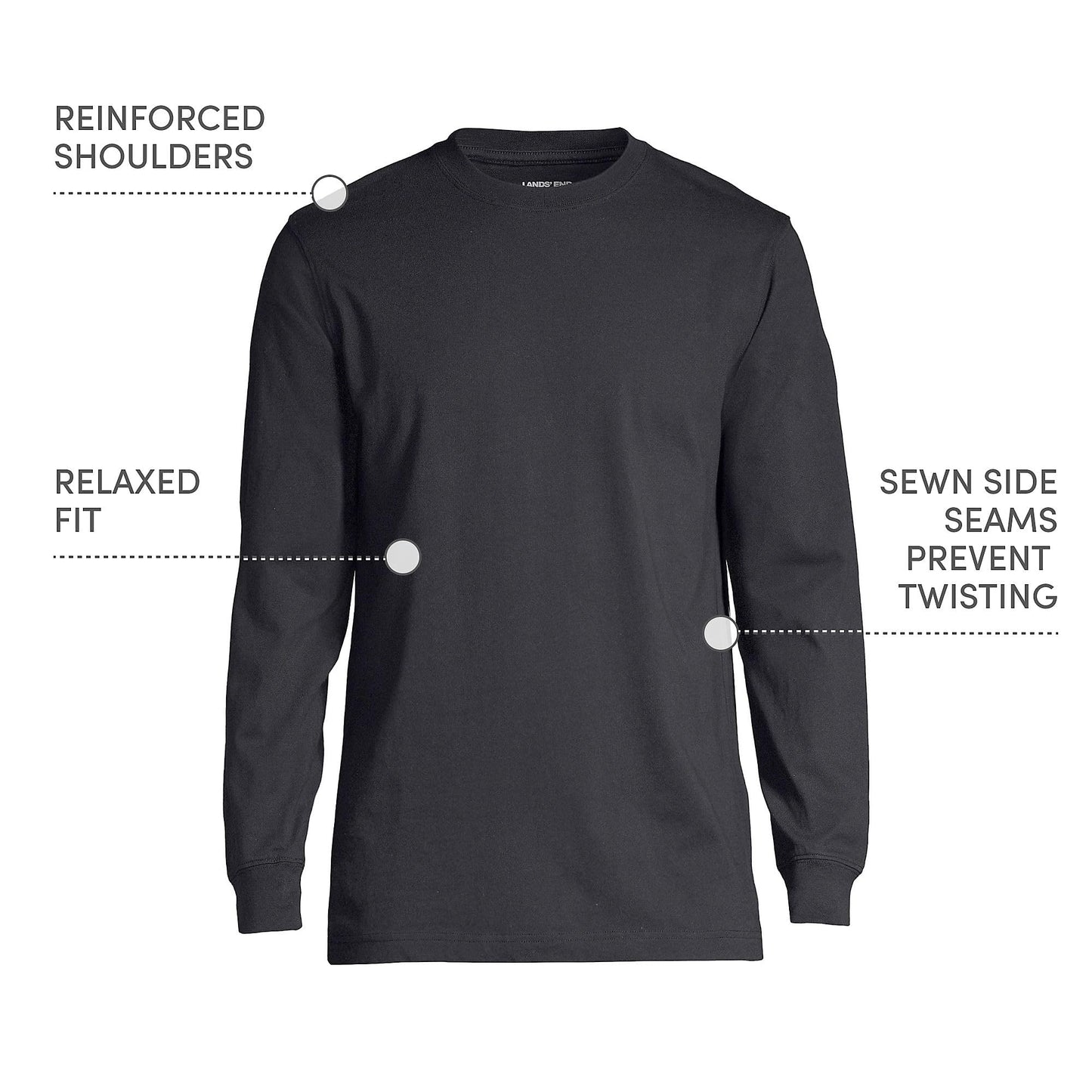Lands' End Mens Long Sleeve Super-T Tee Black Tall X-Large