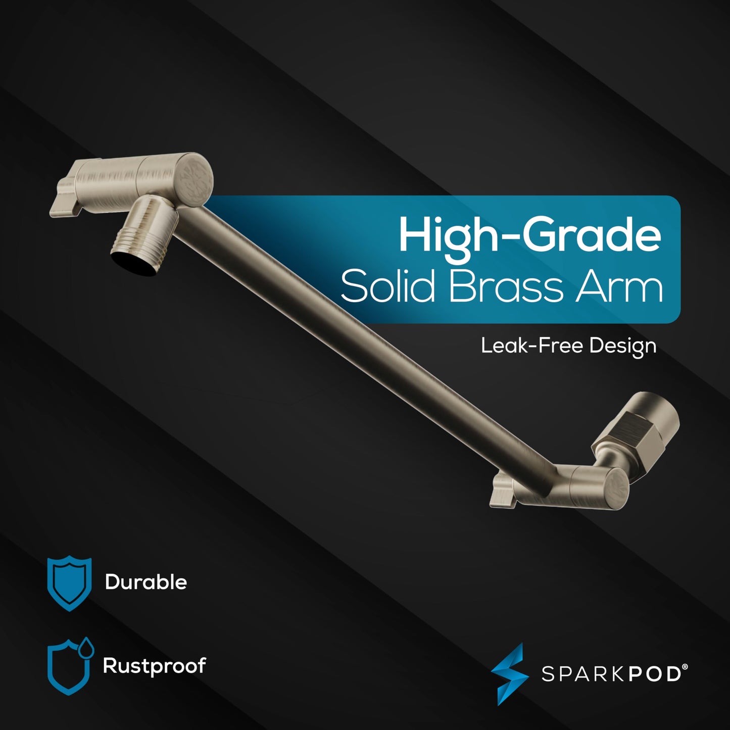 SparkPod Round Rain Shower Head with Extension Arm - Height Adjustable Shower Head with High Pressure Performance - Easy 1-Minute Installation (11" Arm Extension, Elegant Brushed Nickel)