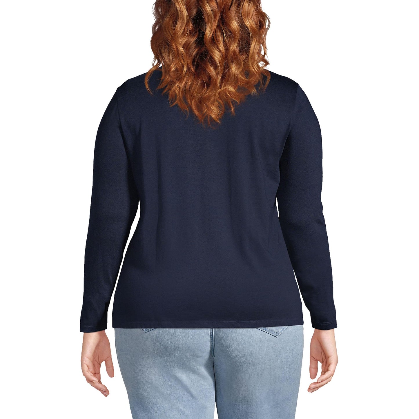 Lands' End Womens Long Sleeve Relaxed Supima Cotton Crew Neck T Shirt Radiant Navy Tall Medium