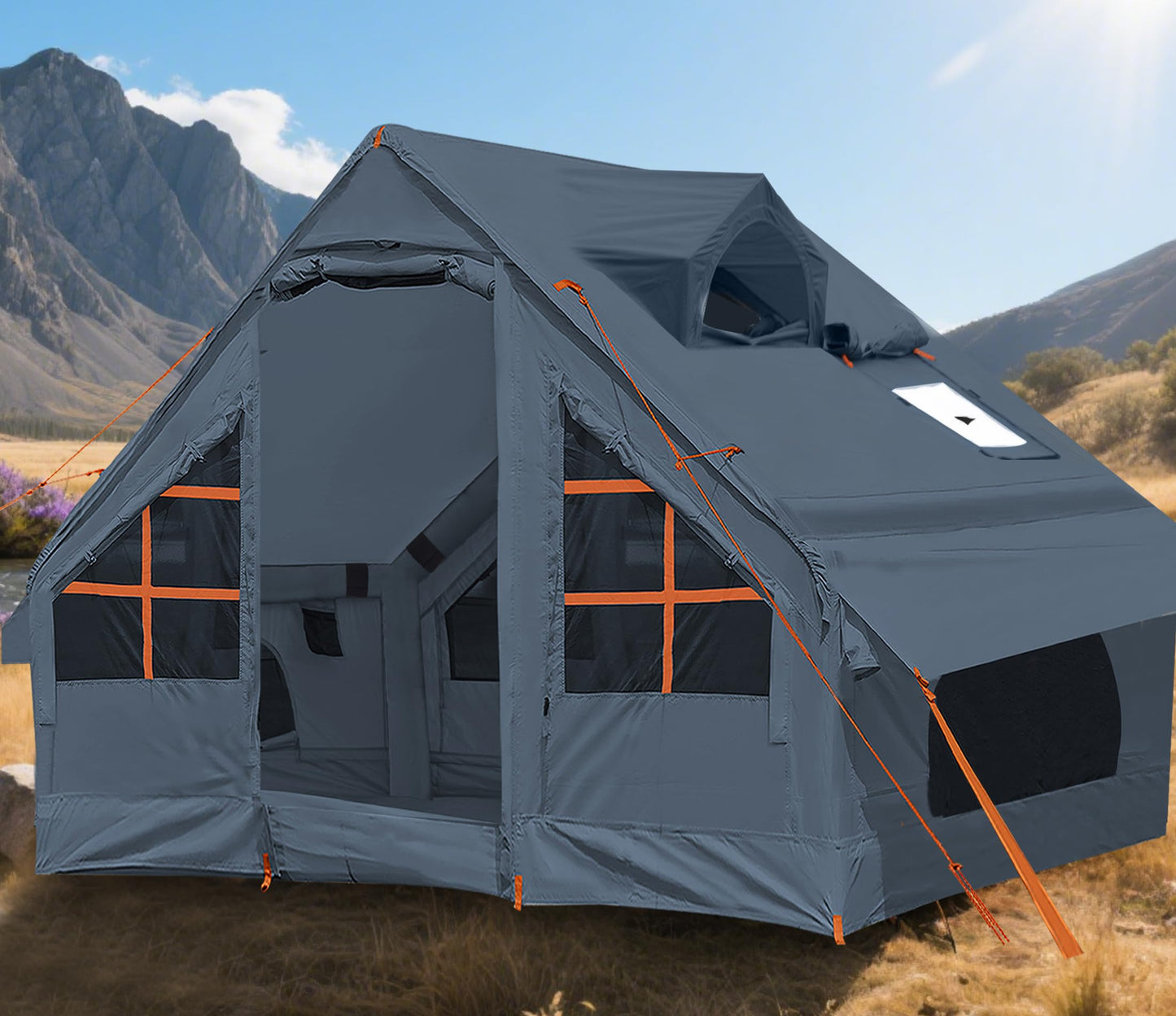 SHANQUAN Inflatable Tents for Camping with Stove Jack, Oxford Blow Up, Easy Setup Inflatable Tent, Dormer Waterproof Hot Inflatable Outdoor House, Casa de Campaña