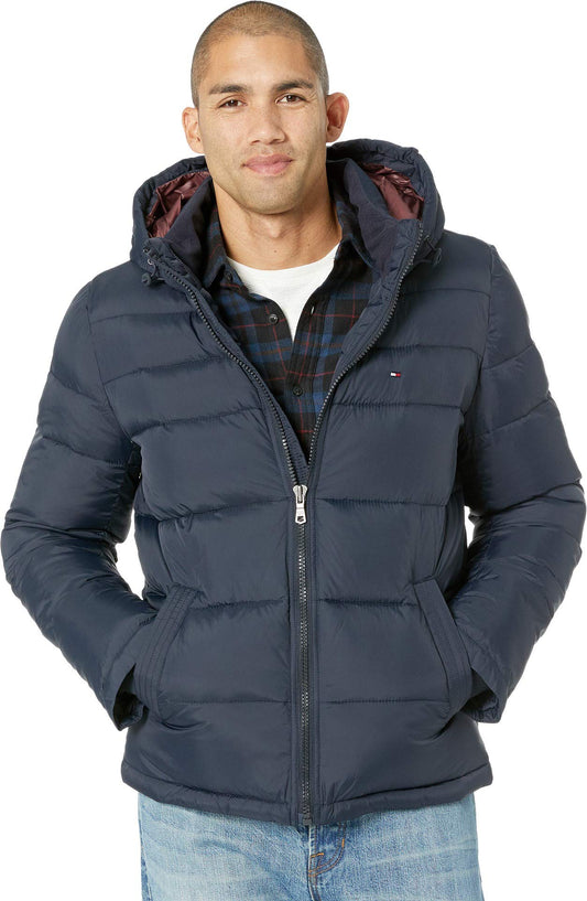Tommy Hilfiger Men's Classic Hooded Puffer Jacket (Standard and Big & Tall), midnight, X-Large Tall