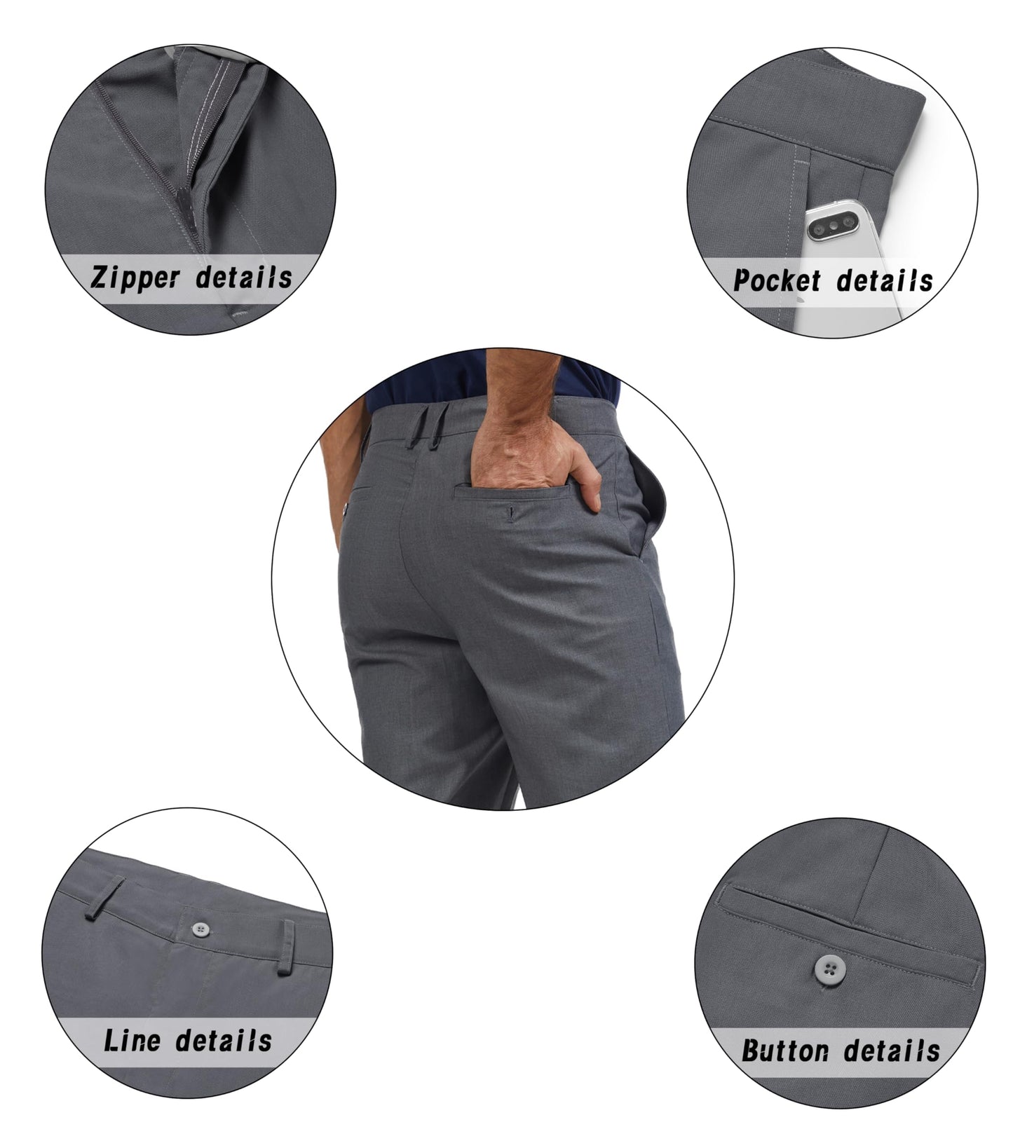 Men's Tall Classic Fit Flex Flat Front Dress Pants Formal Pants for Business & Office Dark Gray