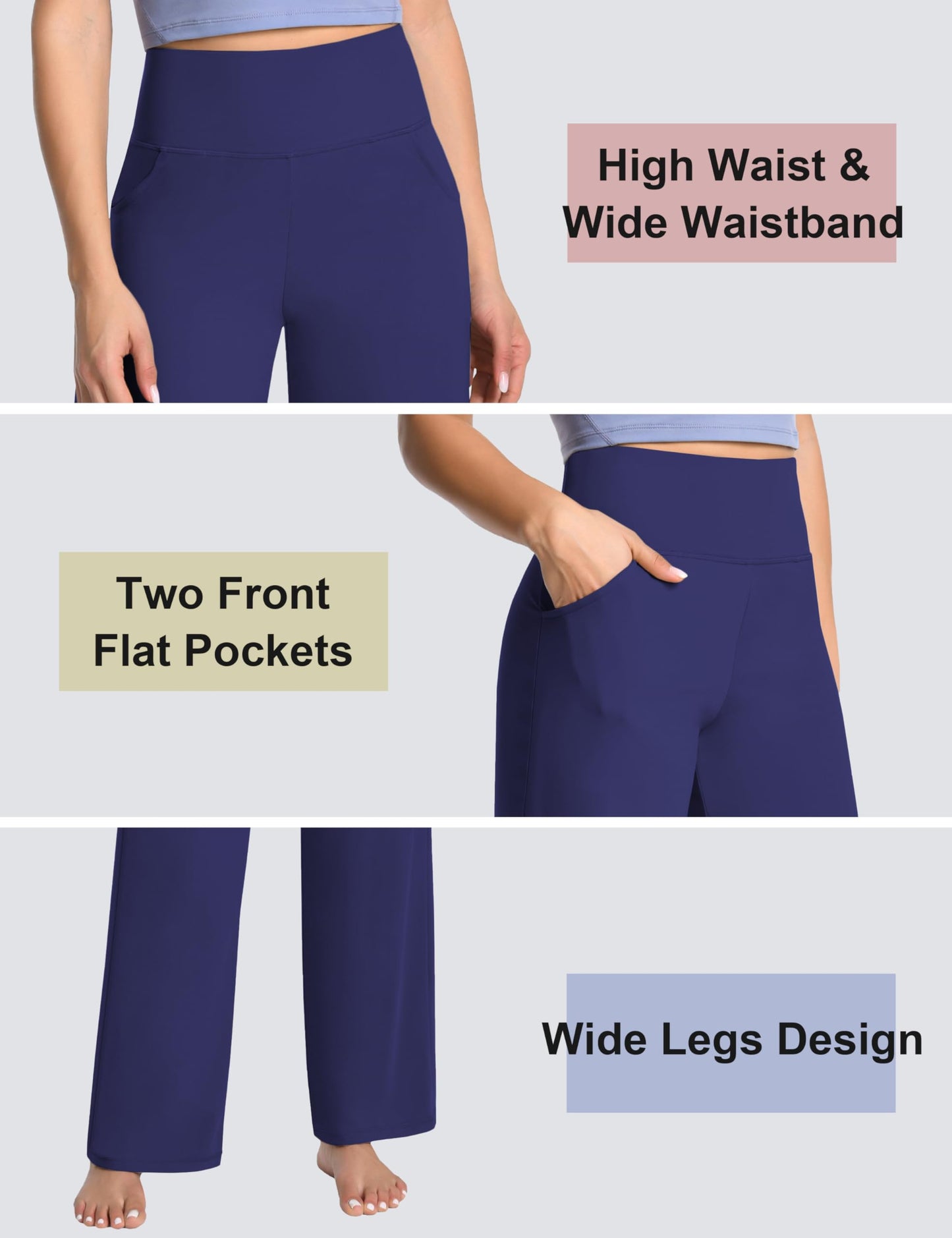 BUBBLELIME 29"/31"/33"/35"/37" Women's Wide Legs Yoga Pants Loose Lounge Sweatpants - Wide Legs_DARKNAVY L_35" Inseam