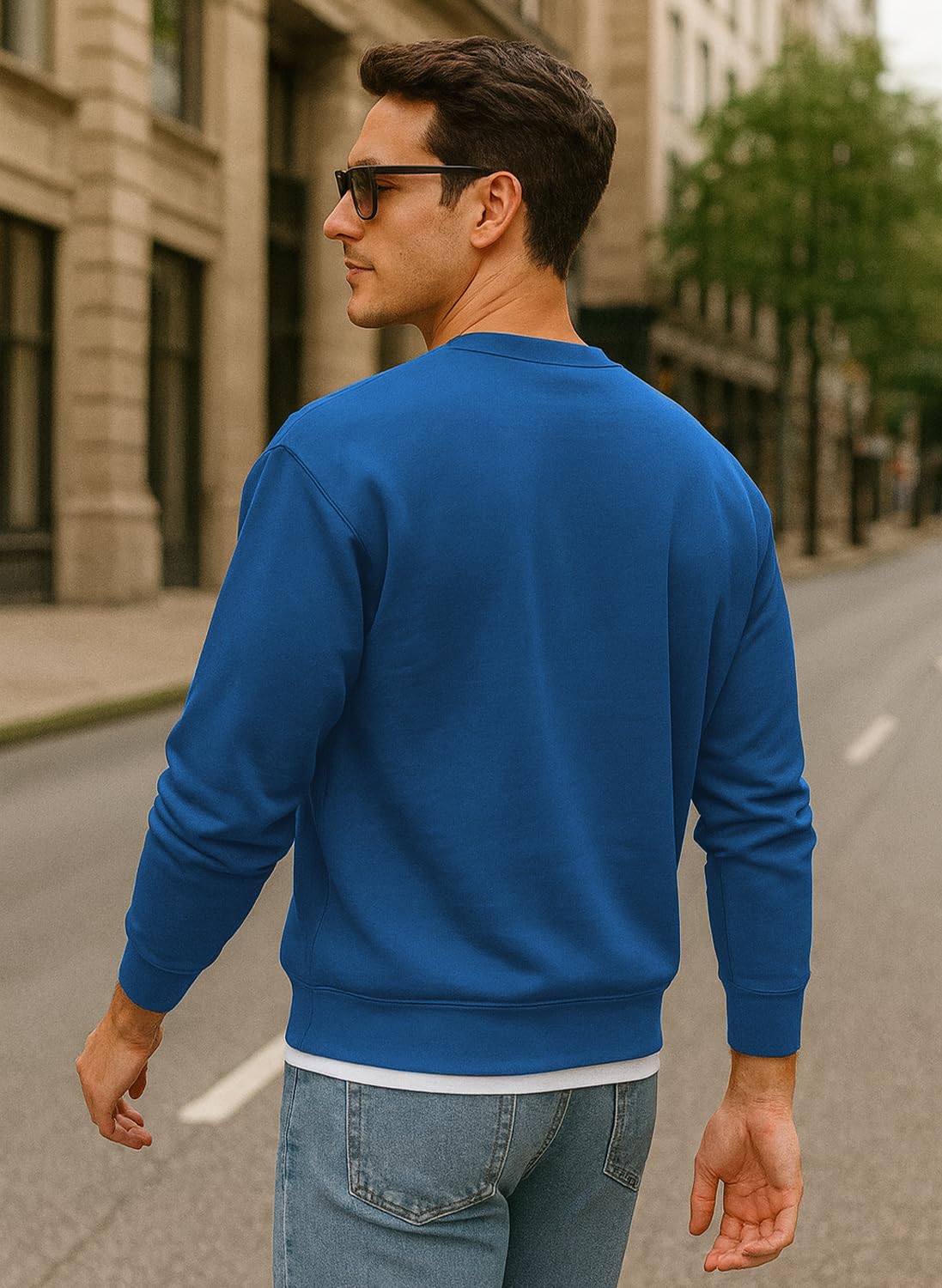 JustBlanks Fleece Sweatshirt for Men Tall Men’s Sweatshirt Crewneck Sweatshirt Relaxed-Fit Pullover Sweatshirt - Royal - 3XLT