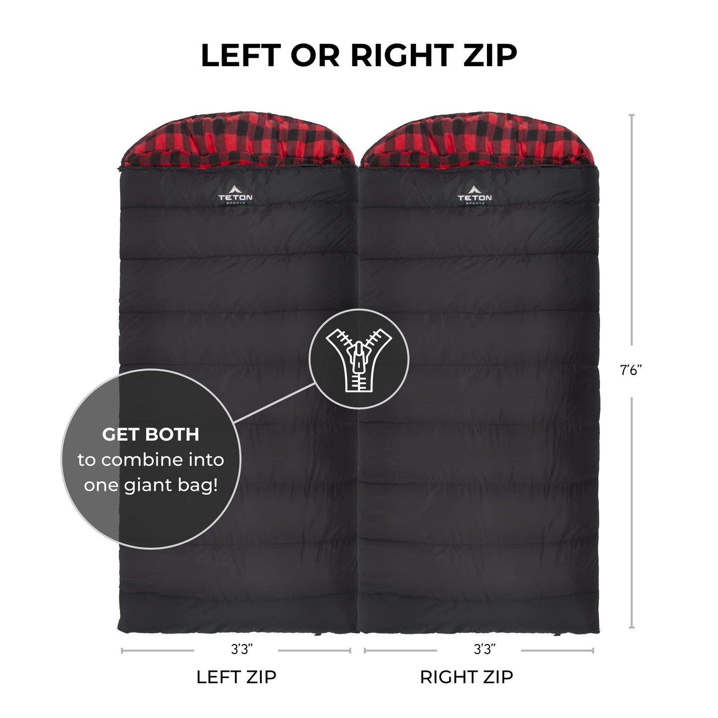 XXL Long Sleeping Bag (7'6"), Teton Fahrenheit: +20ºF rated