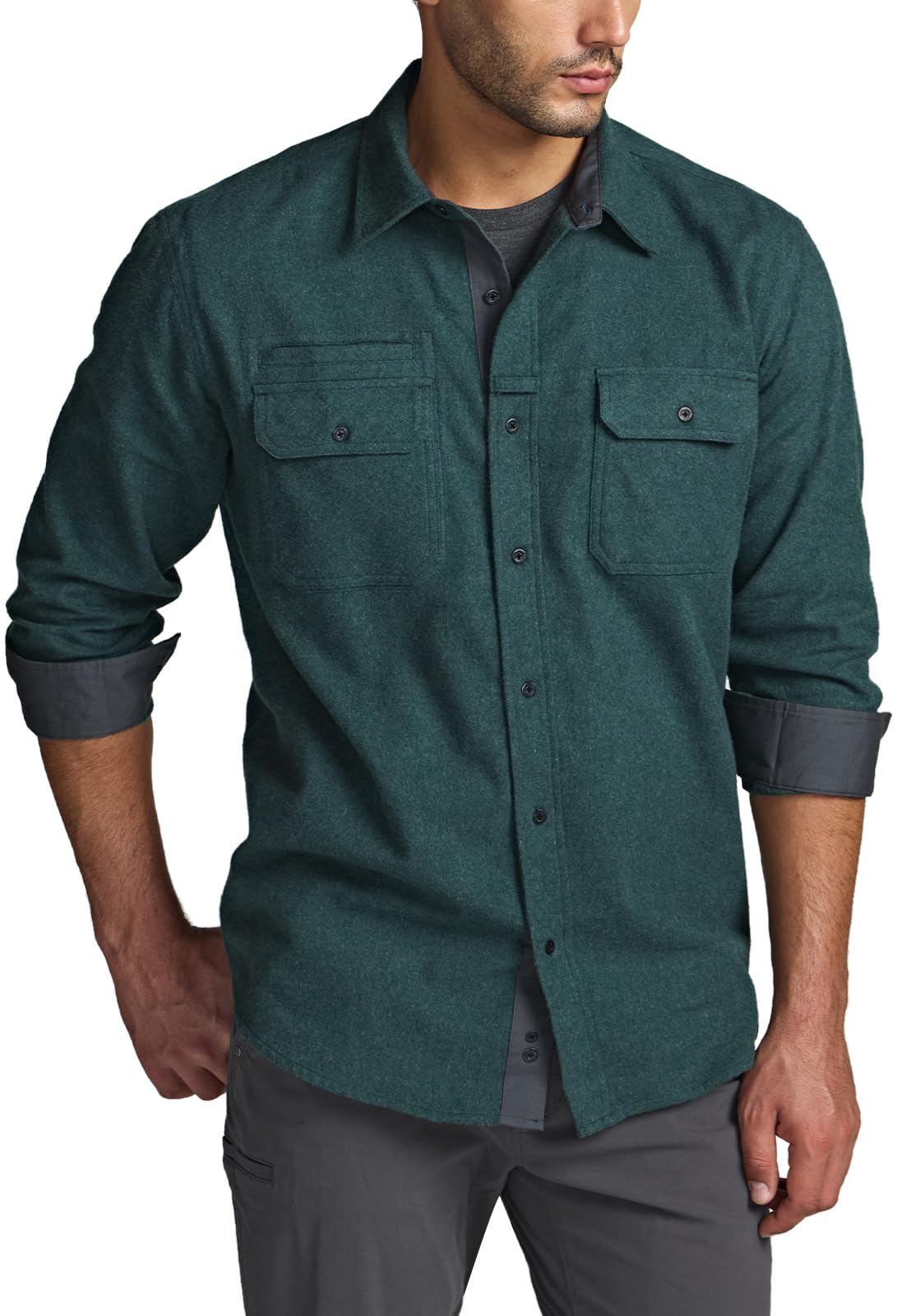 CQR Men's Flannel Button Down Shirts, Soft Cotton Plaid Long Sleeve Tactical Work Shirt, Warm Outdoor Essential with Pocket, Stealth Forest Green, XX-Large Tall