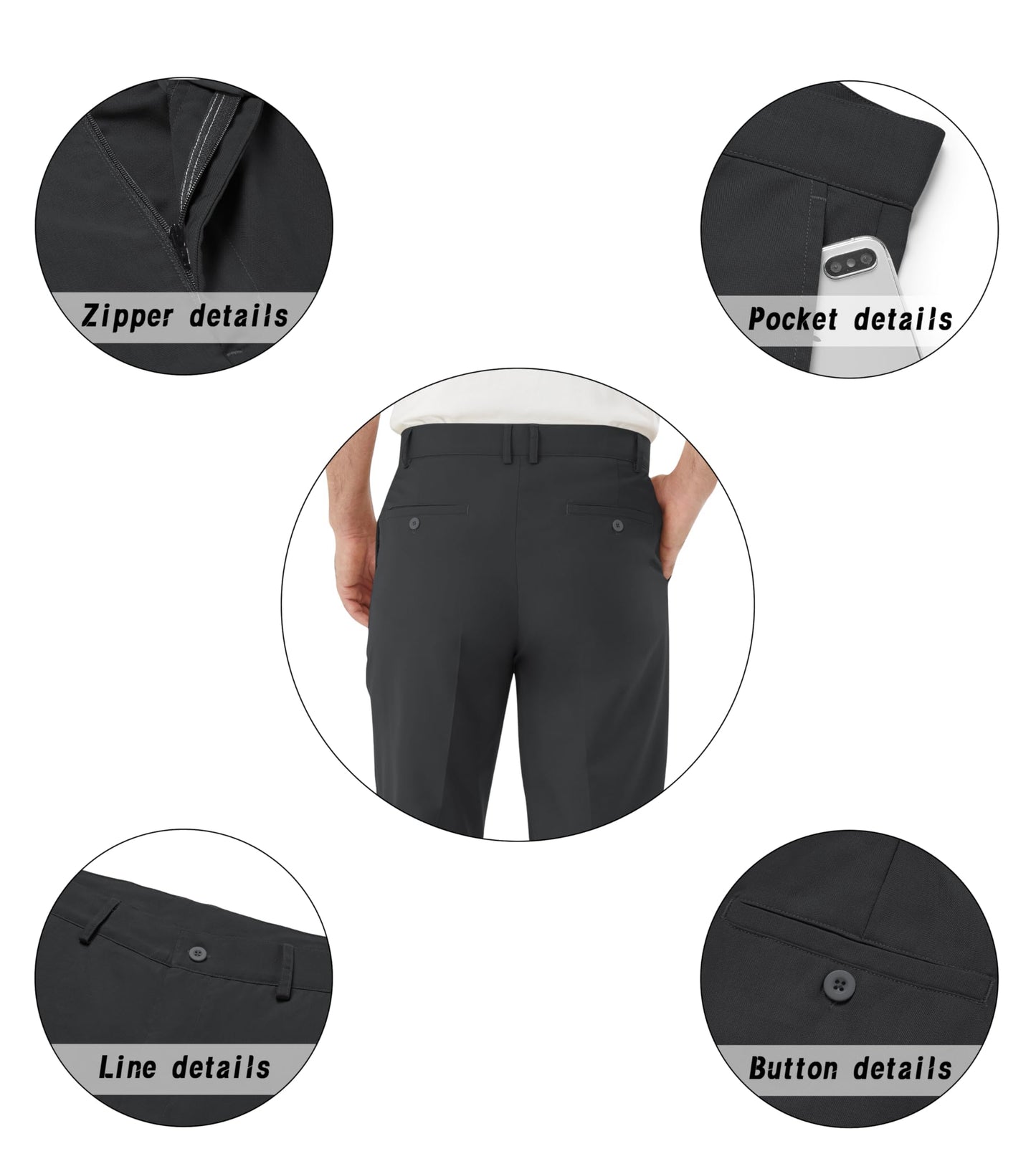 Men's Tall Classic Fit Flex Flat Front Dress Pants Formal Pants for Business & Office Black Grey
